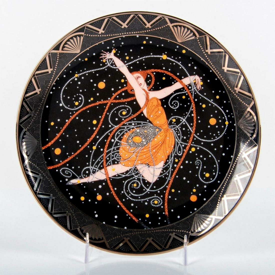 Royal Doulton House of Erte Collector Plate, Ondee: Fine porcelain; bordered and individually hand-numbered in platinum. Limited edition of 45 firing days; edition number HA1496. Royal Doulton backstamp. The Franklin Mint Heirloom Recommendation. Good 