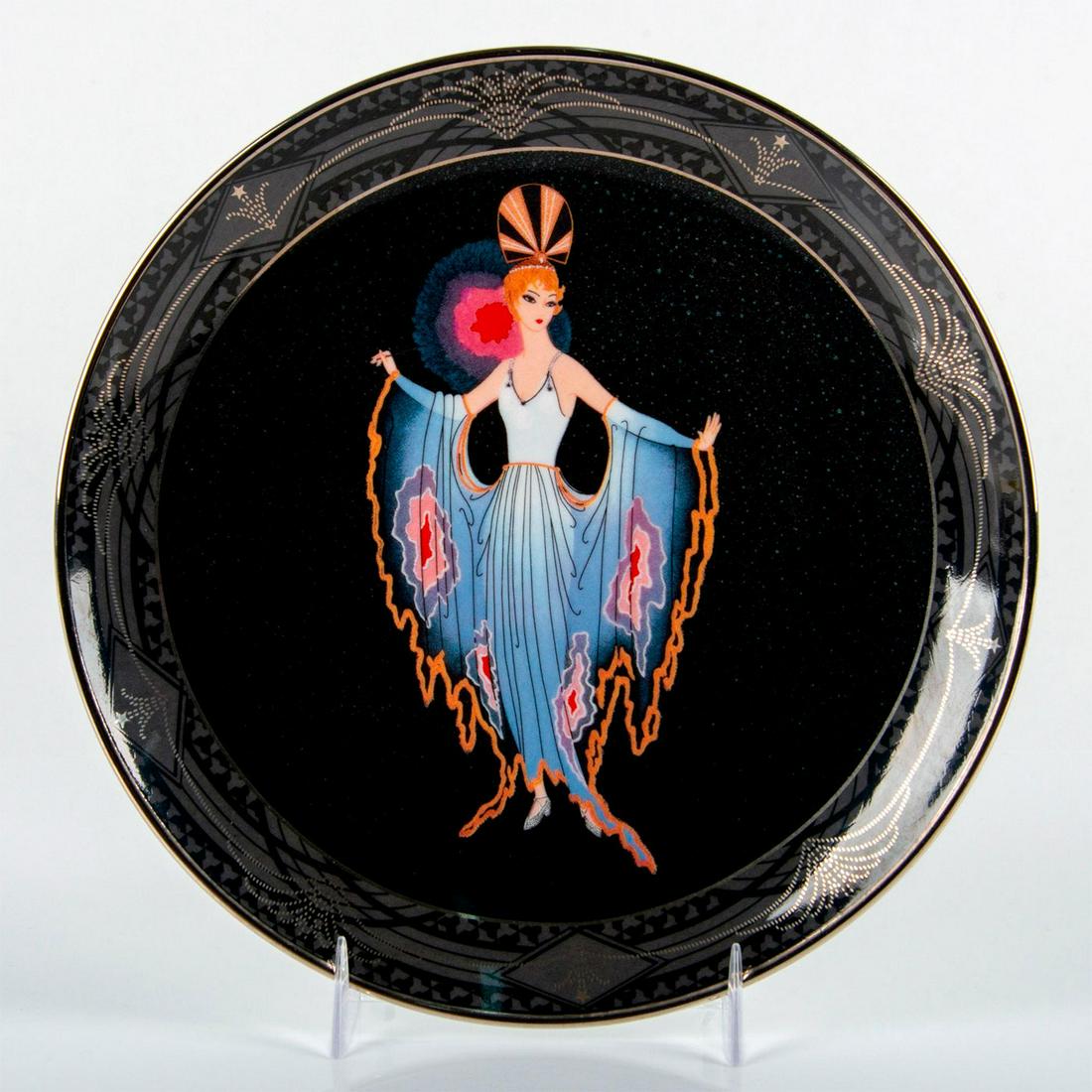 Royal Doulton House of Erte Collector Plate, Twilight: Fine porcelain; bordered and individually hand-numbered in platinum. Includes certificate of authenticity. Limited edition of 45 firing days; edition number HA1854. Royal Doulton backstamp. The Frankl