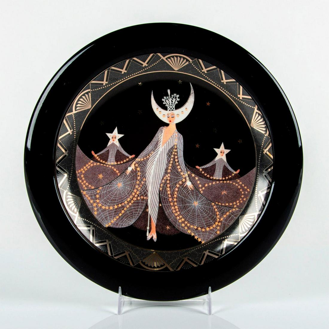 Royal Doulton House of Erte Plate, Queen of the Night: Fine porcelain; bordered and individually hand-numbered in platinum. Includes plate wall frame. Limited edition of 45 firing days; edition number HA9234. Royal Doulton backstamp. The Franklin Mint Hei