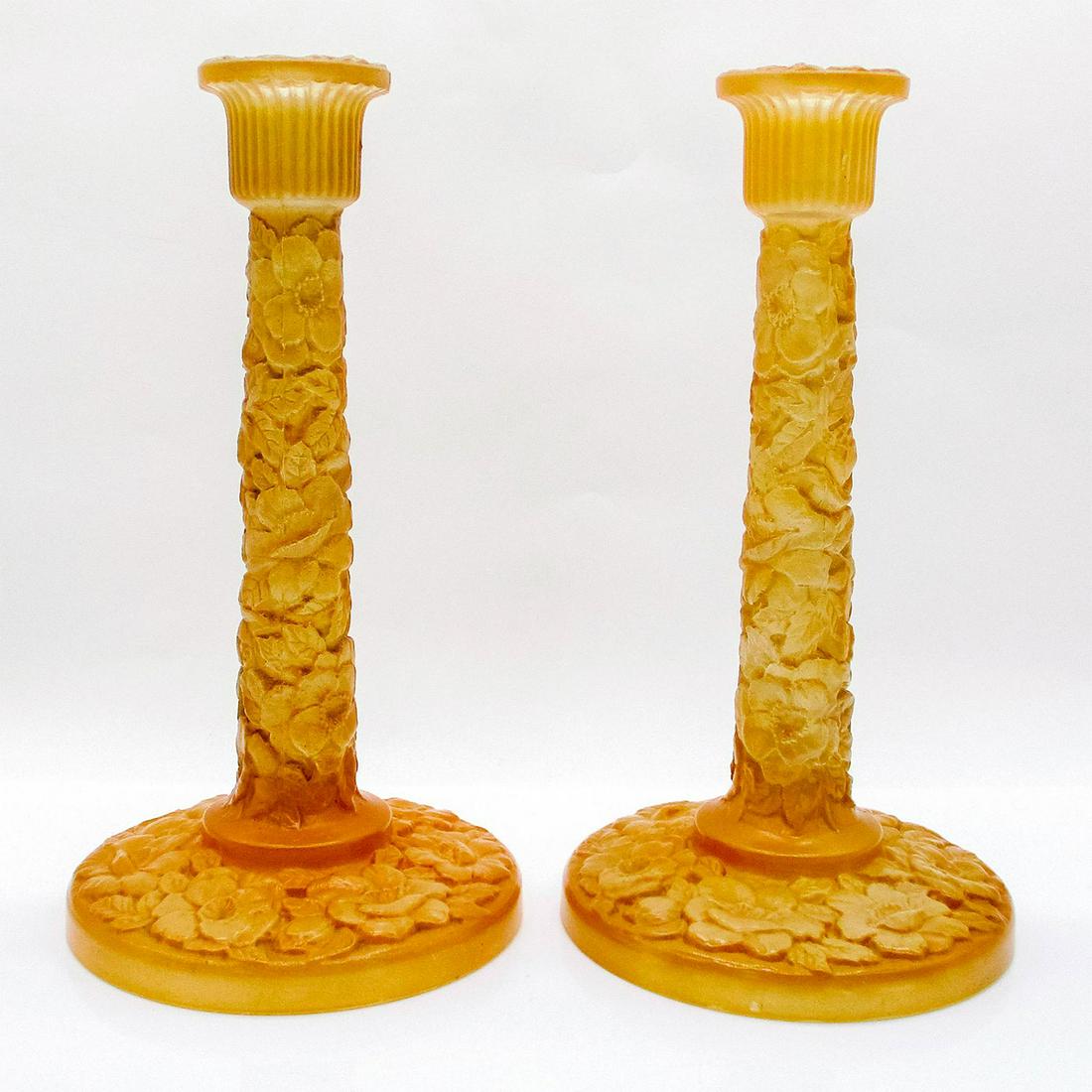 2 pc Consolidated Phoenix Satin Glass Candlestick Holders (1 of 3)