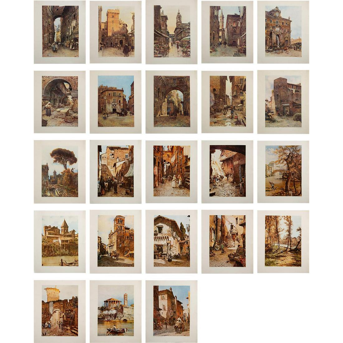 Ettore Franz (1845-1907) Collection of 23 Posters: 23 print recreations of 19th century paintings from Franz's Roma Sparita collection. All posters titled and display artist signature in poster. Good condition. Issued: 20th - 21st c. Dimensions: 18"H 