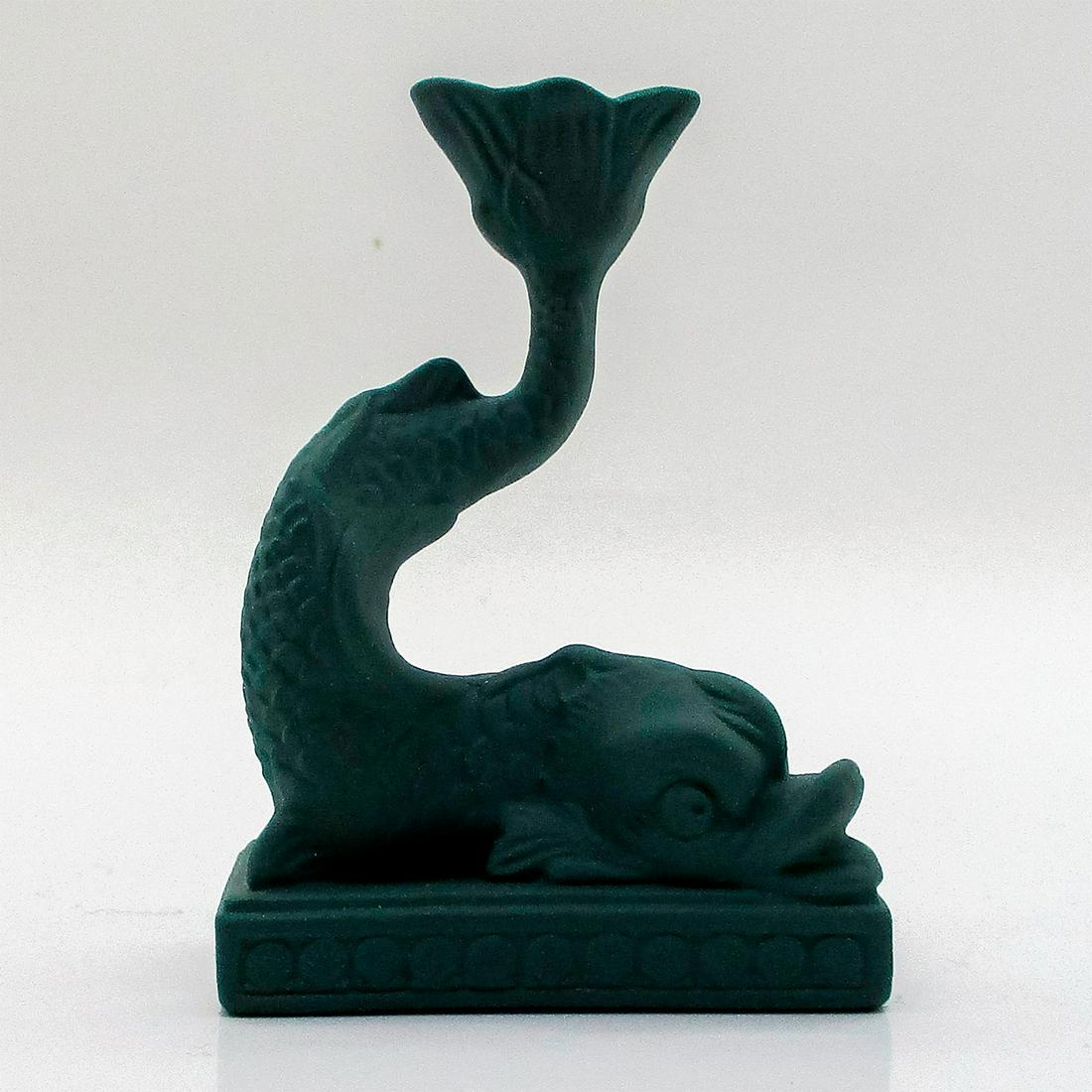 Wedgwood Porcelain Mini Candlestick Holder, Fish: Teal porcelain fish design with embossed edges. Wedgwood Made In England stamped on bottom. Issued: 20th c. Dimensions: 2.75"H Manufacturer: Wedgwood Country of Origin: England