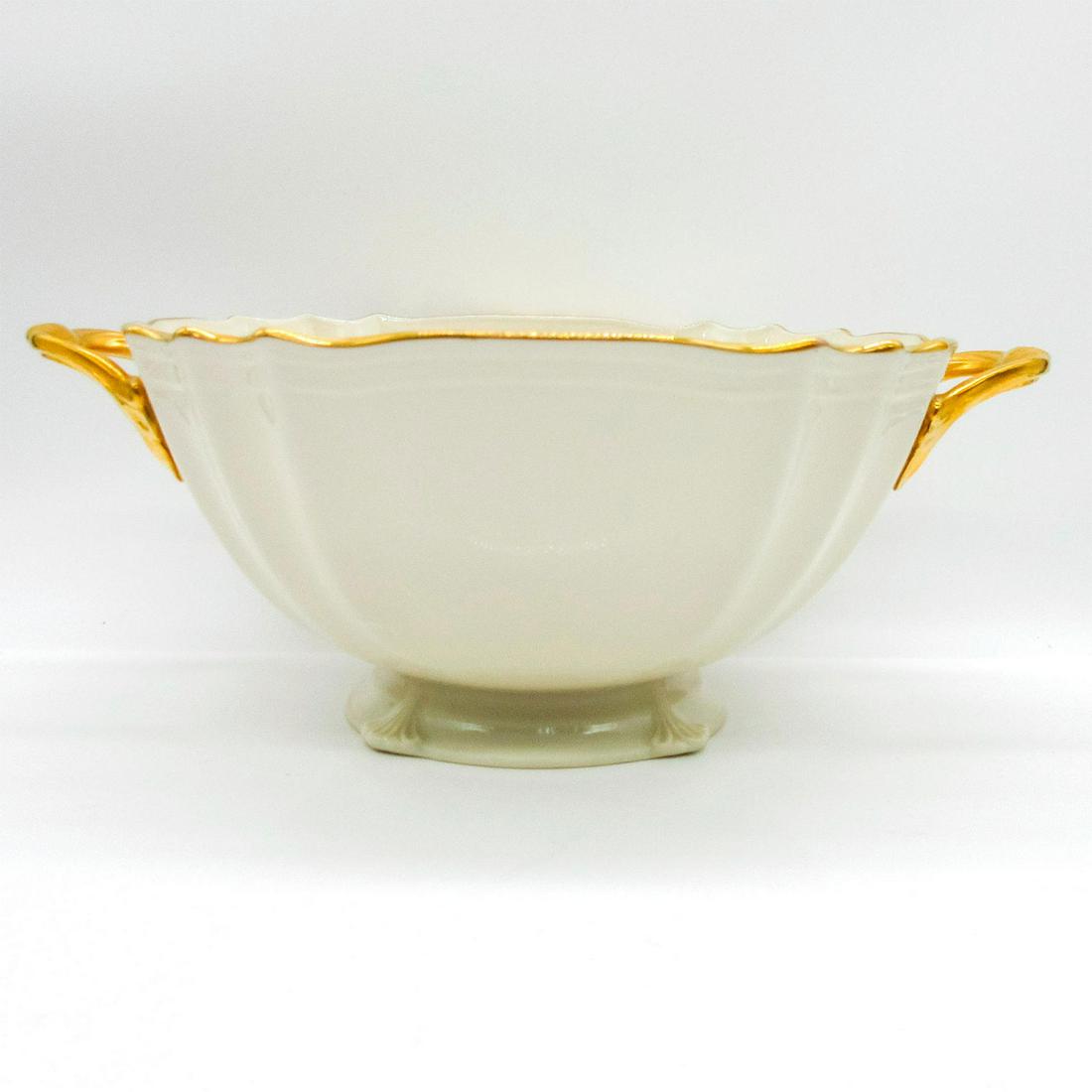 Lenox Serving Bowl: Vintage glazed porcelain hand decorated with 24k gold detailing and handles. Lenox backstamp on bottom. #lenox #servingbowl Issued: 20th c. Dimensions: 12"L x 9"W x 4.75"H Manufacturer: Lenox Country 