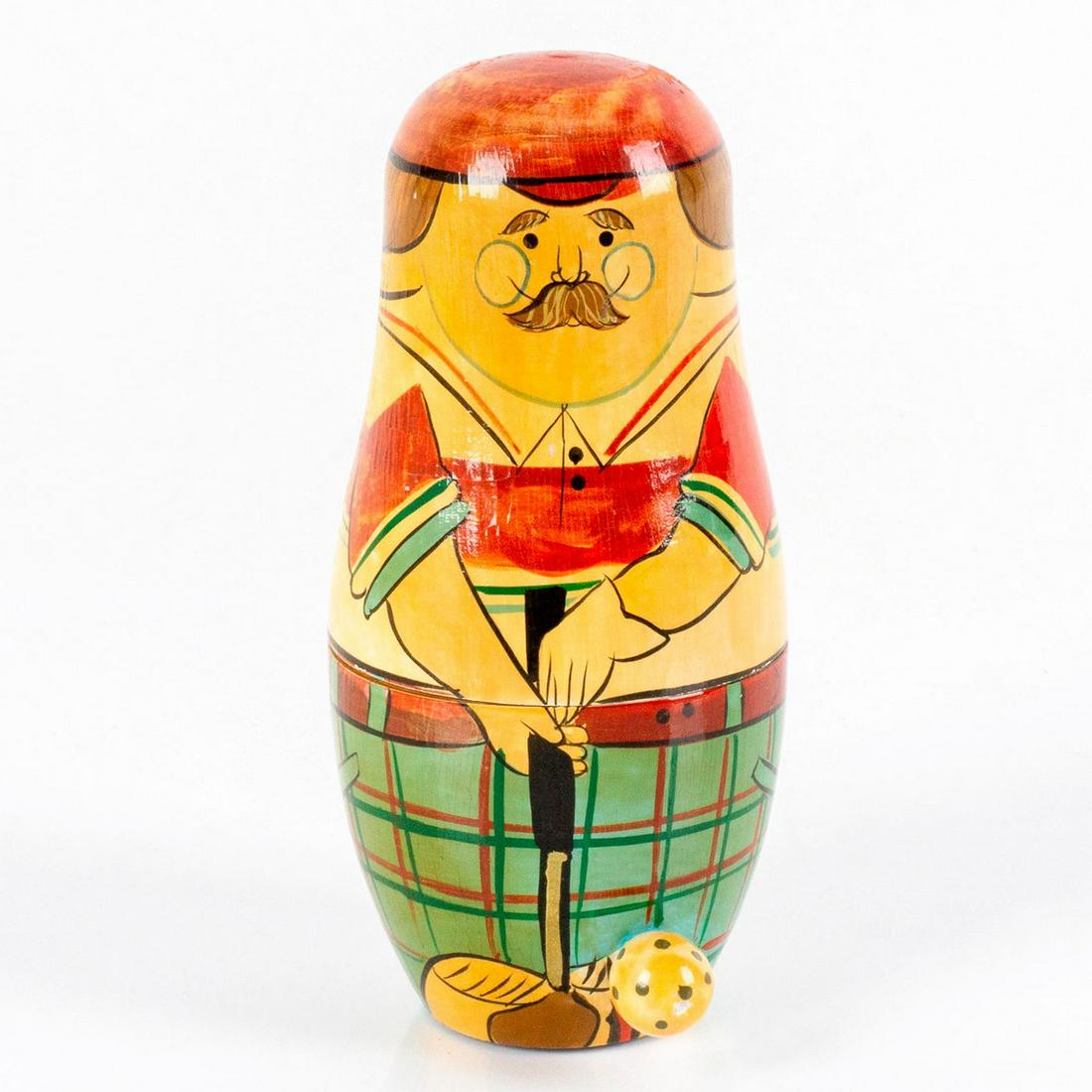 Vintage Nesting Golfer Nesting Figure: Set of four hand painted nesting dolls. #golf #nestingdolls Dimensions: 3"L x 3"W x 5.5"H