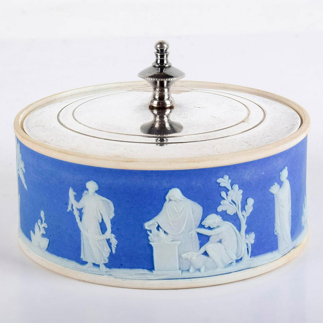 Wedgwood Blue Jasperware, Butter Dish with Silver Lid (1 of 6)