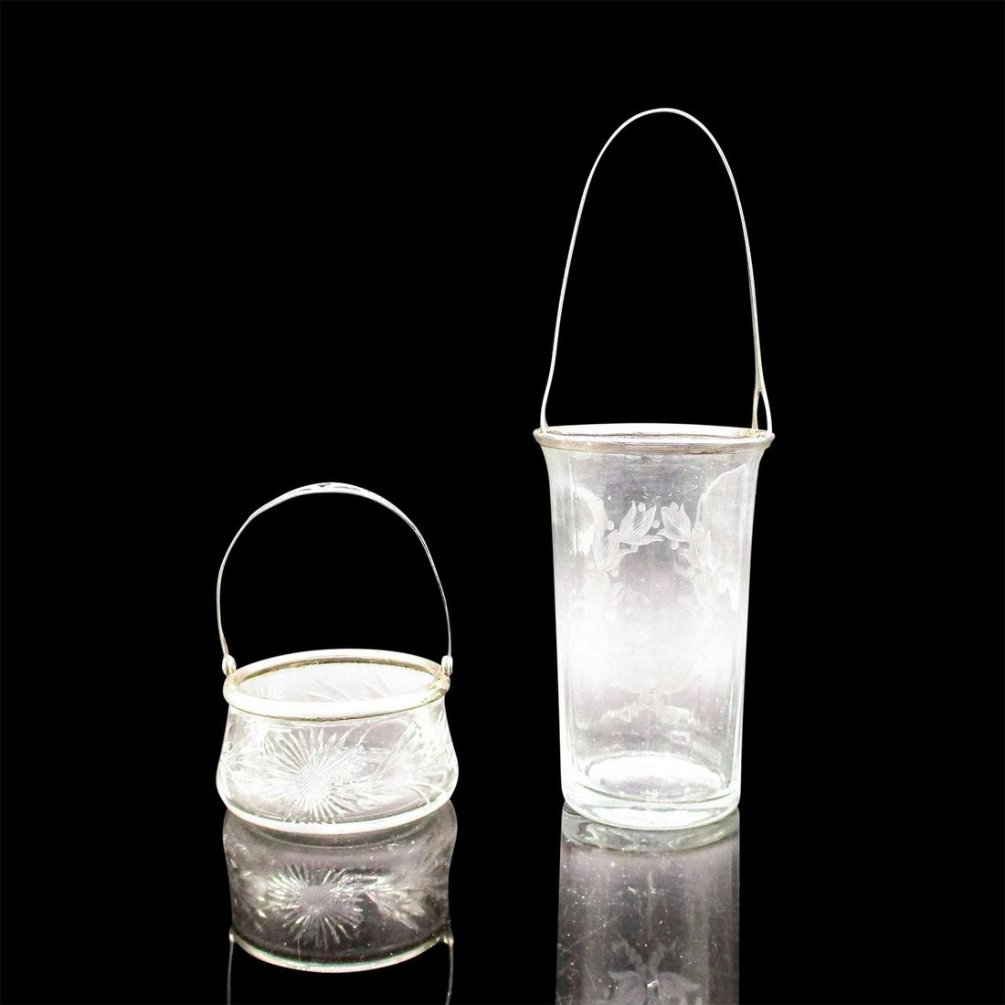 2pc Vintage Etched/Cut Glass with Sterling Silver Baskets (1 of 3)