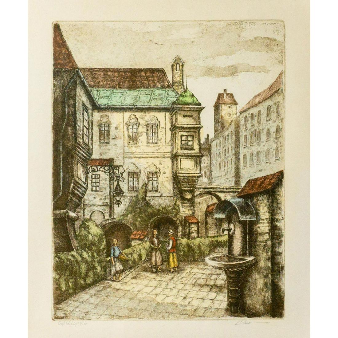 Etching on Canvas Paper, Vintage City L. Mariae (1 of 7)
