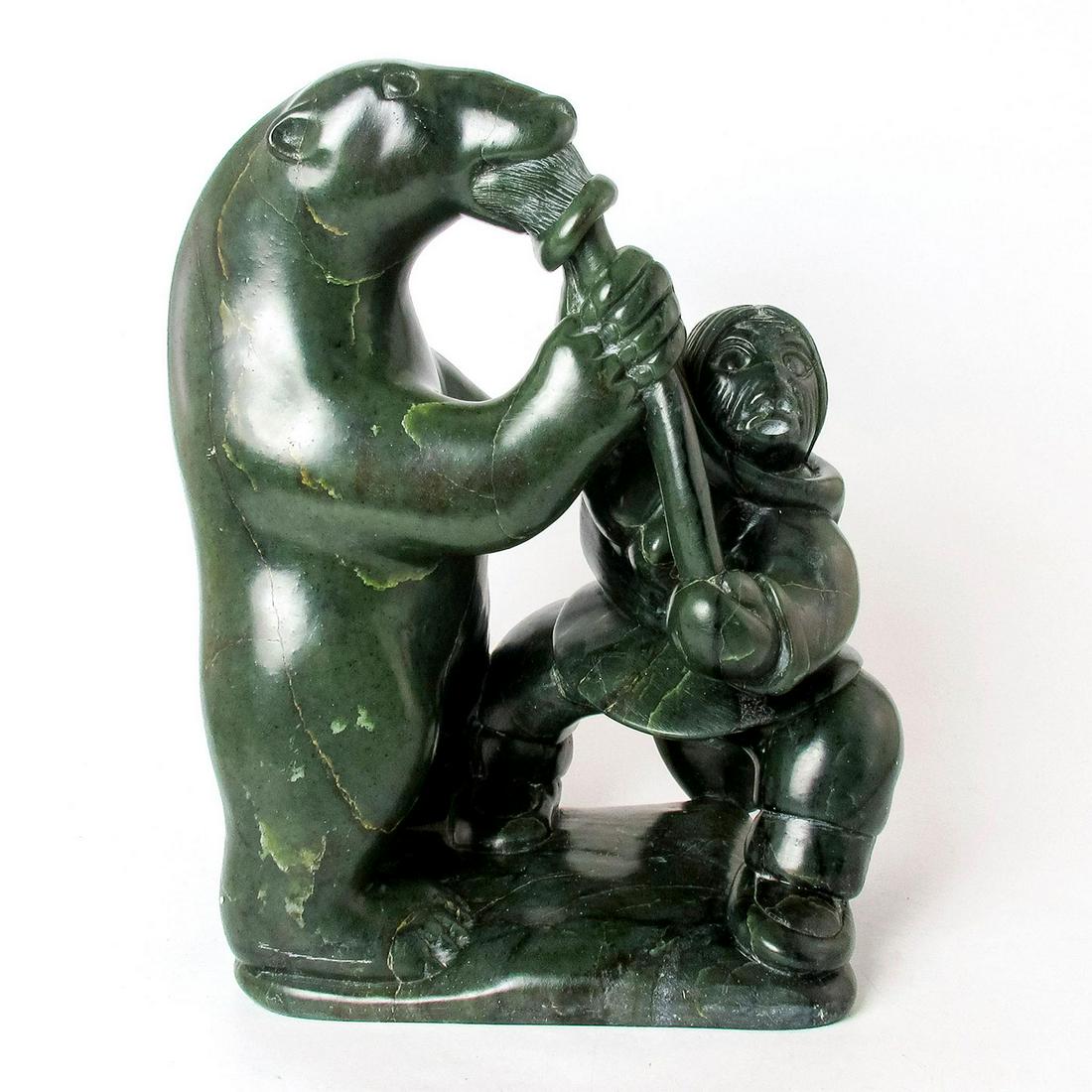Lucassie, Signed Soapstone Sculpture, Hunter Fighting Bear (1 of 3)