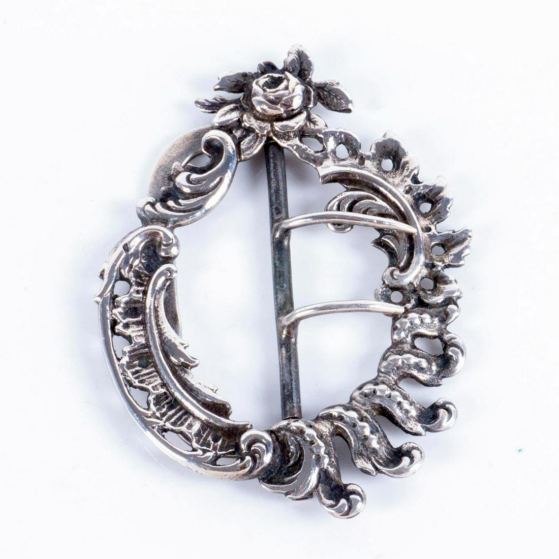 Sterling Silver Floral Sash Pin Belt Buckle (1 of 6)