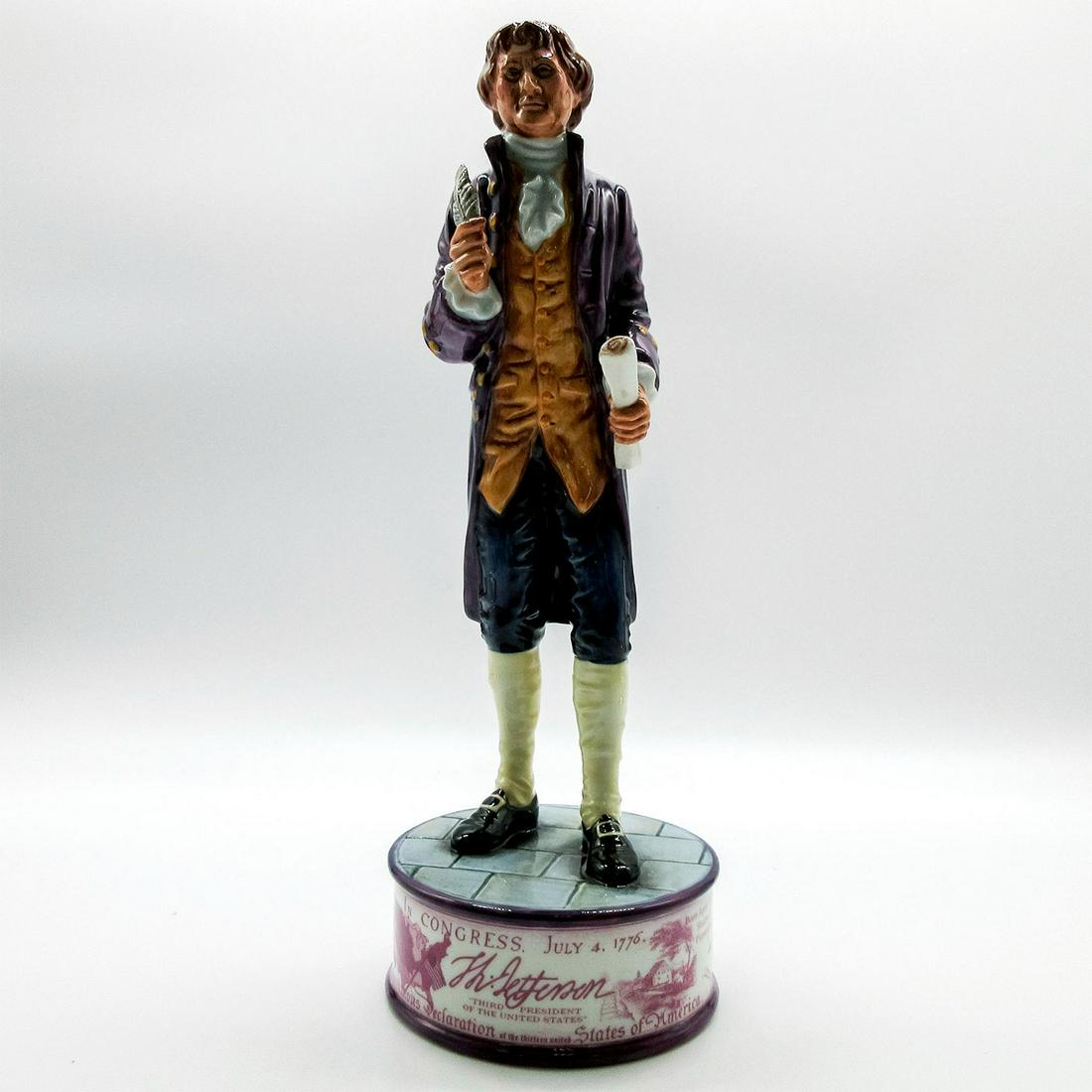 Thomas Jefferson HN5241 - Royal Doulton Figurine: Figure of Thomas Jefferson dressed in purple suit. This collection of figures depicts inventive, iconic people from history. Royal Doulton's rich tradition of craftsmanship can be seen in each cha