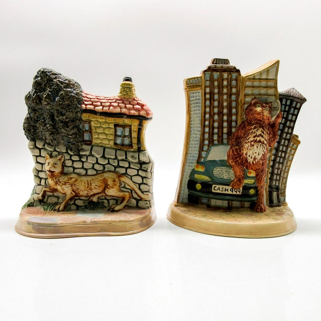 2 Vintage Staffordshire England Burslem Pottery Cat Bookends: Cute figural composition of cats by the buildings. Staffordshire markings on the bottom. #Cats #Bookends Manufacturer: Staffordshire Country of Origin: England