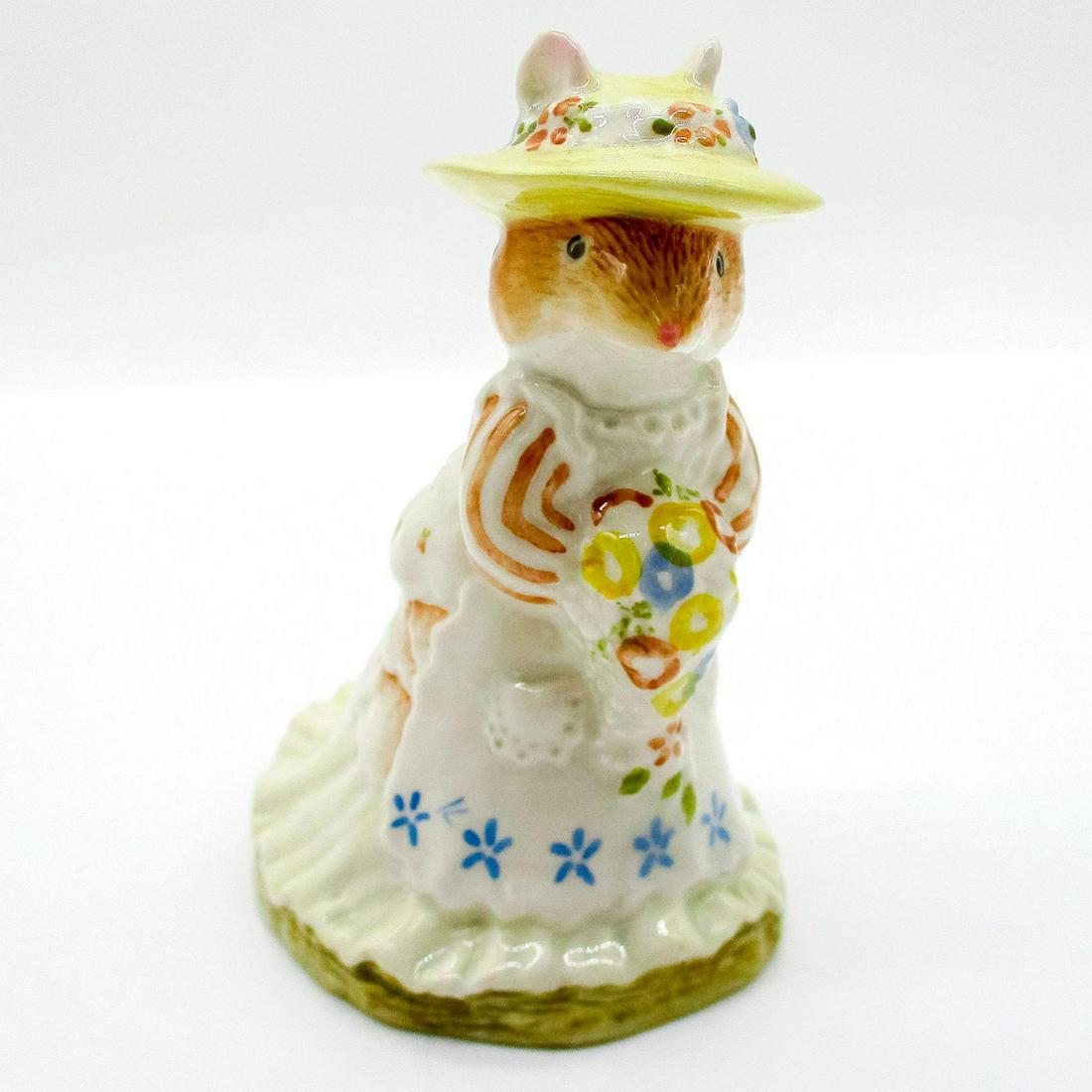 Brambly Hedge, Poppy Eyebright - Beswick - Beatrix Potter Figurine: Poopy wears a yellow hat, an off-white dress with striped sleeves, holding a bouquet. Royal Doulton backstamp. From the Brambly Hedge Collection. Issued: 1982 Dimensions: 4"H Manufacturer: Royal Doult