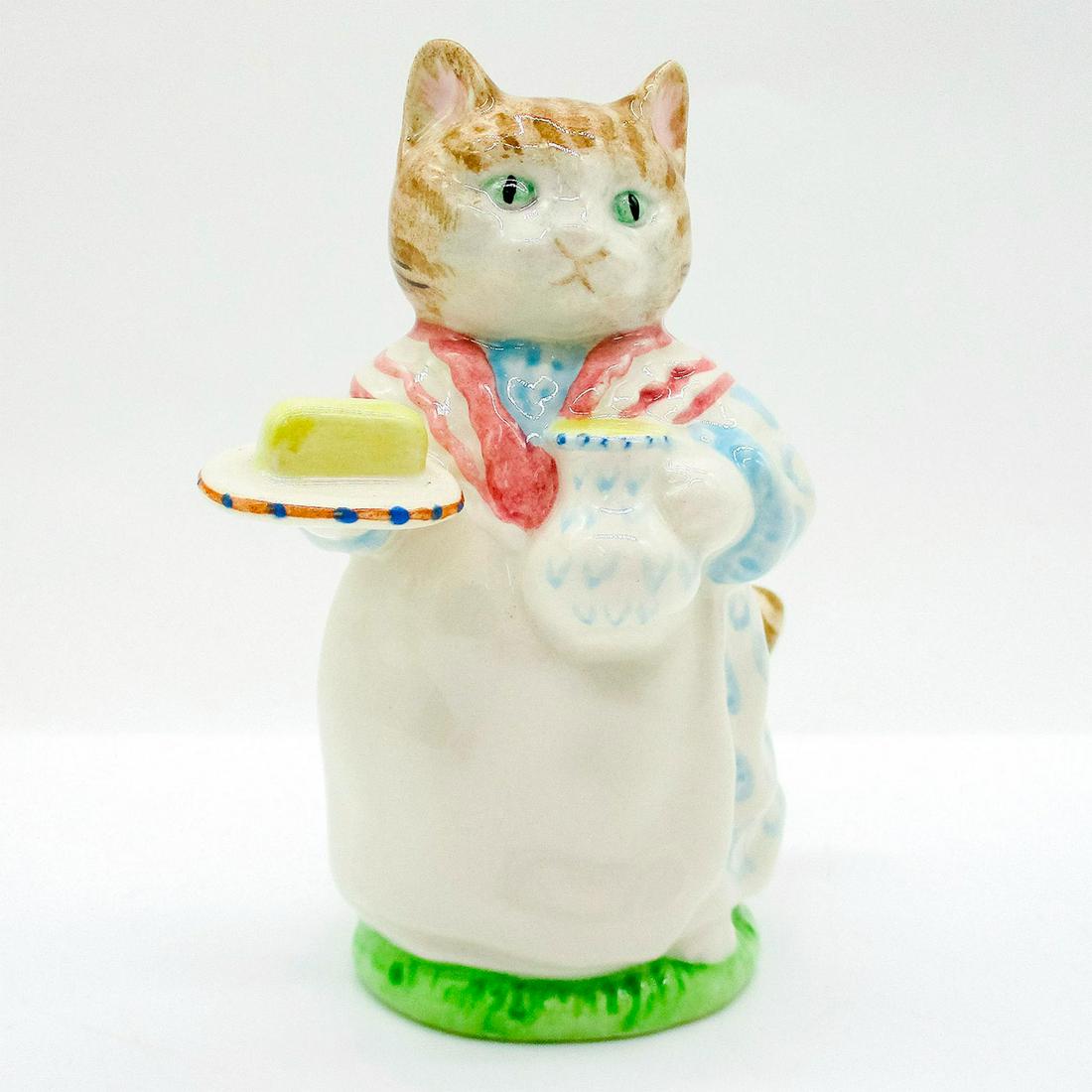 Mrs. Ribby - Royal Albert - Beatrix Potter Figurine: Porcelain glazed figure of Mrs. Ribby holding a pitcher and plate of butter. Royal Albert backstamp. Issued: 1989 Dimensions: 3.5"H Manufacturer: Royal Albert Country of Origin: England