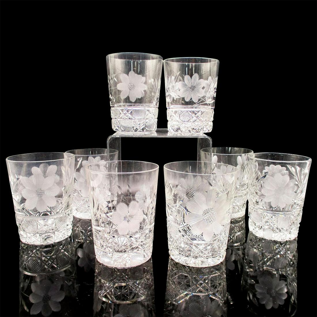 8pc Vintage Crystal Etched Whiskey Glasses (1 of 8)
