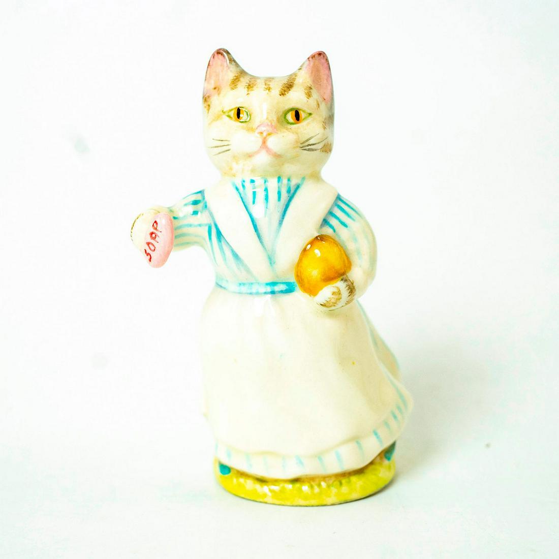 Tabitha Twitchit - Beswick - Beatrix Potter Figurine: Beswick Backstamp. Blue and white Striped dress, white apron. Artist: Arthur Gredington Issued: 1975 - 1995 Dimensions: 3.5''H Manufacturer: Beswick Country of Origin: England