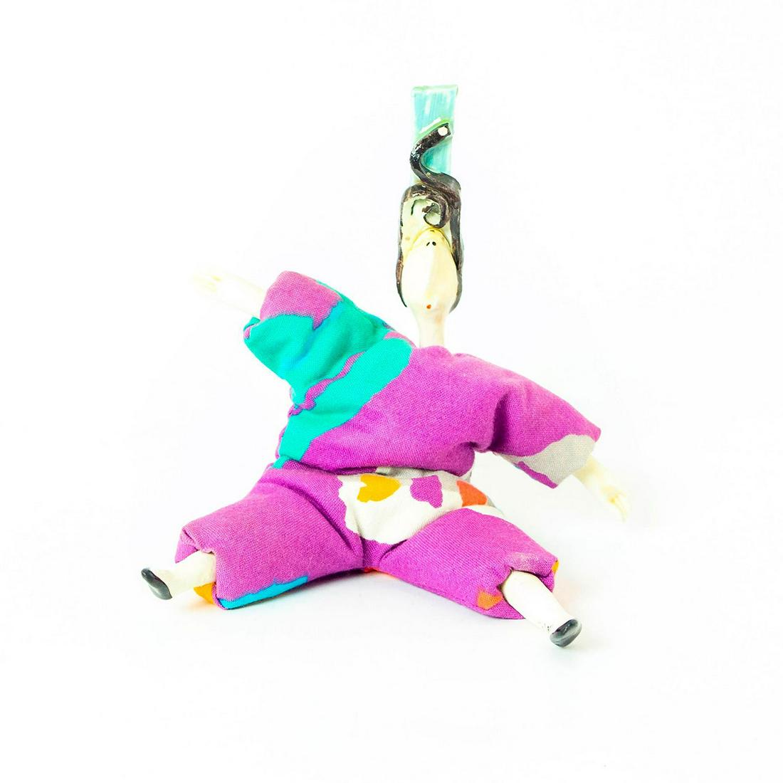 Pablo Pares, Poupee Millet Puppet Doll: Handcrafted and stuffed with Millet; Purple and teal doll. Signed by artist Pablo 87 Artist: Pablo Pares Issued: 1984 Dimensions: 9"H Country of Origin: France