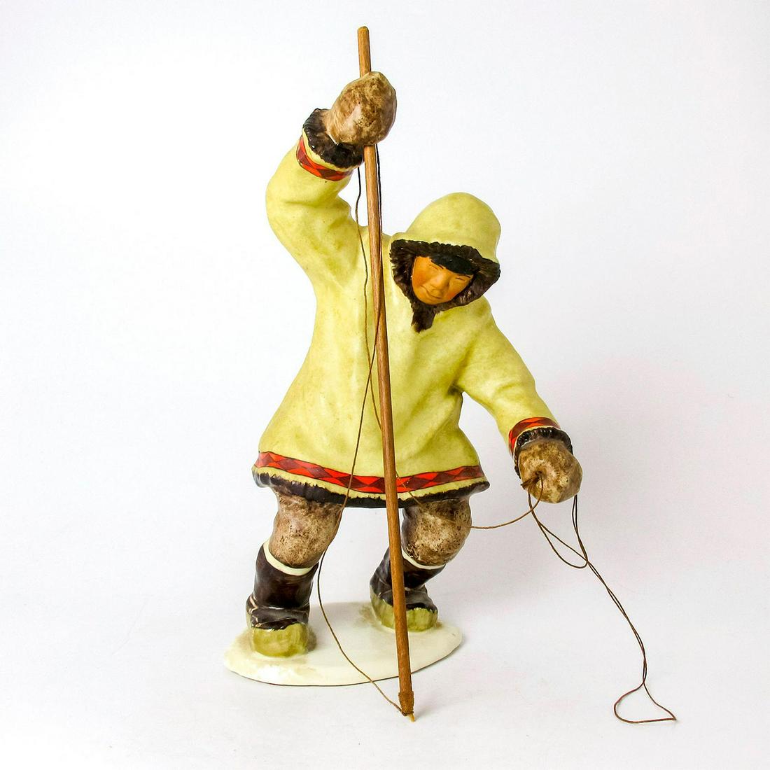 C. Alan Johnson (American 1926-2013) Signed Figurine, Hunter: Artist signed on base. Hand-painted ceramic sculpture of Inuit seal hunter with a wood spear.