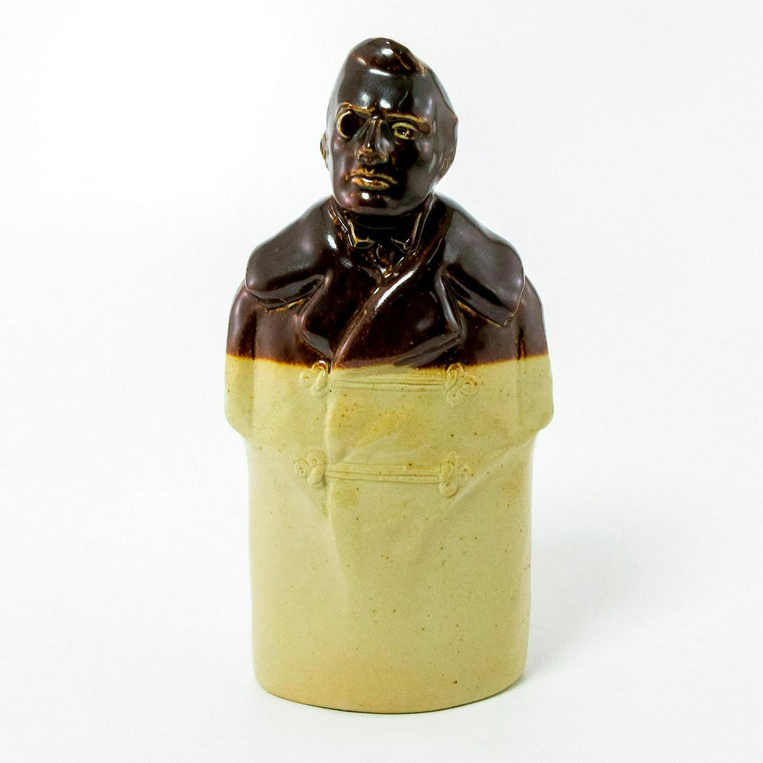 Doulton Lambeth Stoneware Spirits Flask, Austen Chamberlain: Glazed flask of the former Secretary of State for India (1863-1937). Doulton Lambeth backstamp.