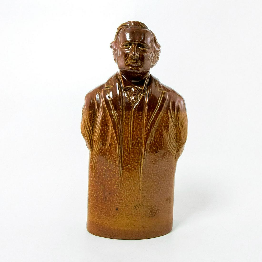 Doulton Lambeth Stoneware Spirits Flask, H. H. Asquith: Glazed flask of the first Earl of Oxford and Asquith (1852-1928). Doulton Lambeth backstamp.