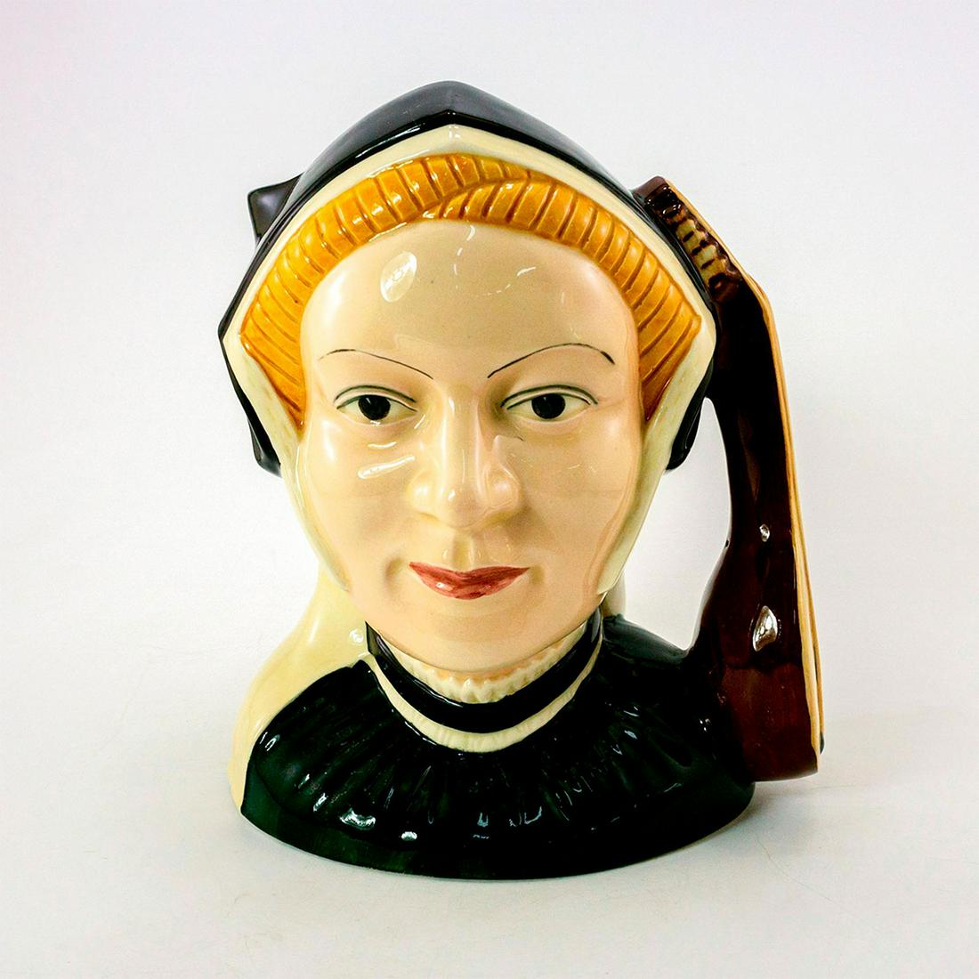 Jane Seymour D6646 - Large - Royal Doulton Character Jug: Style One, mandolin handle. Black and gold coloration.