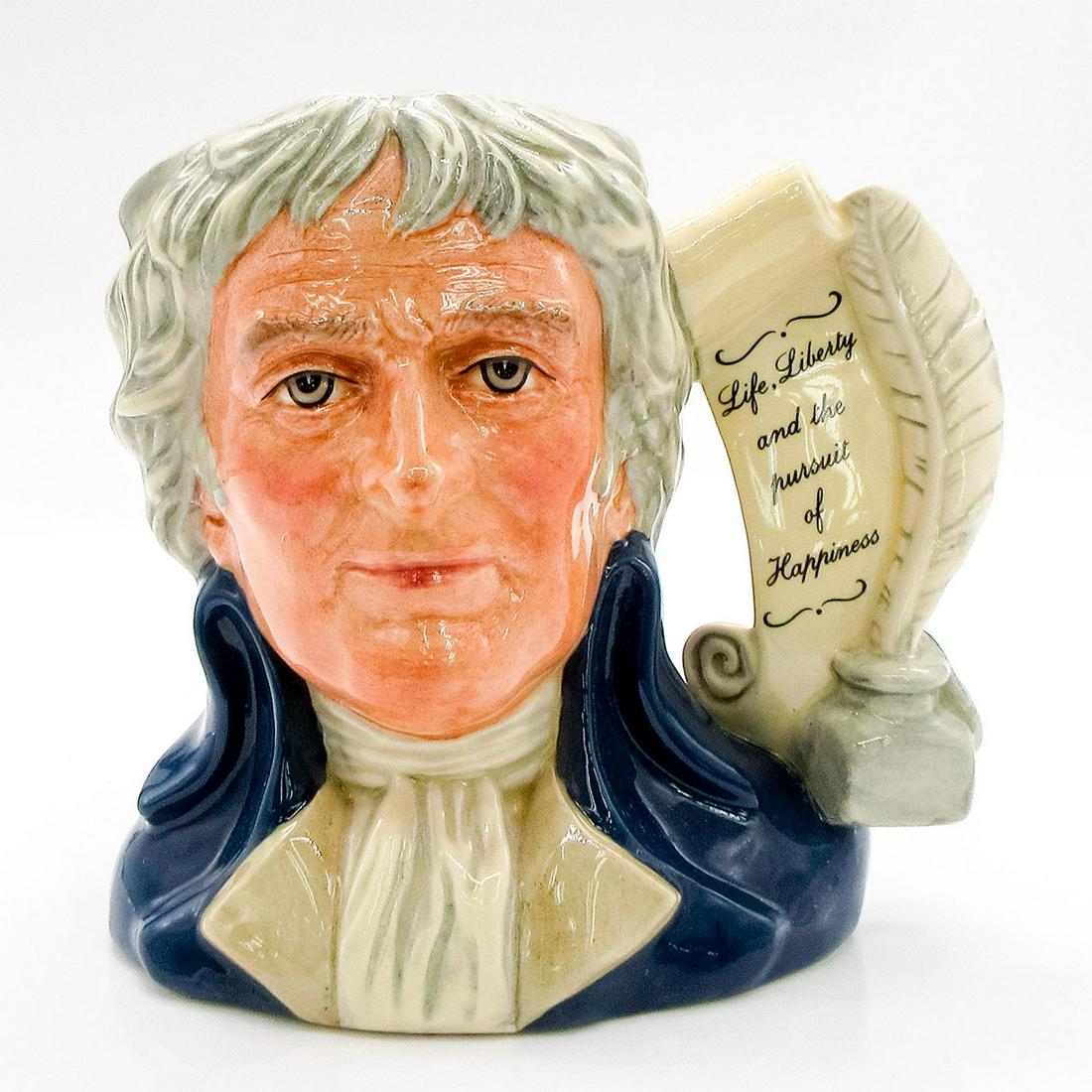 Thomas Jefferson D6943 - Large - Royal Doulton Character Jug: Grey hair; dark blue coat; grey cravat.