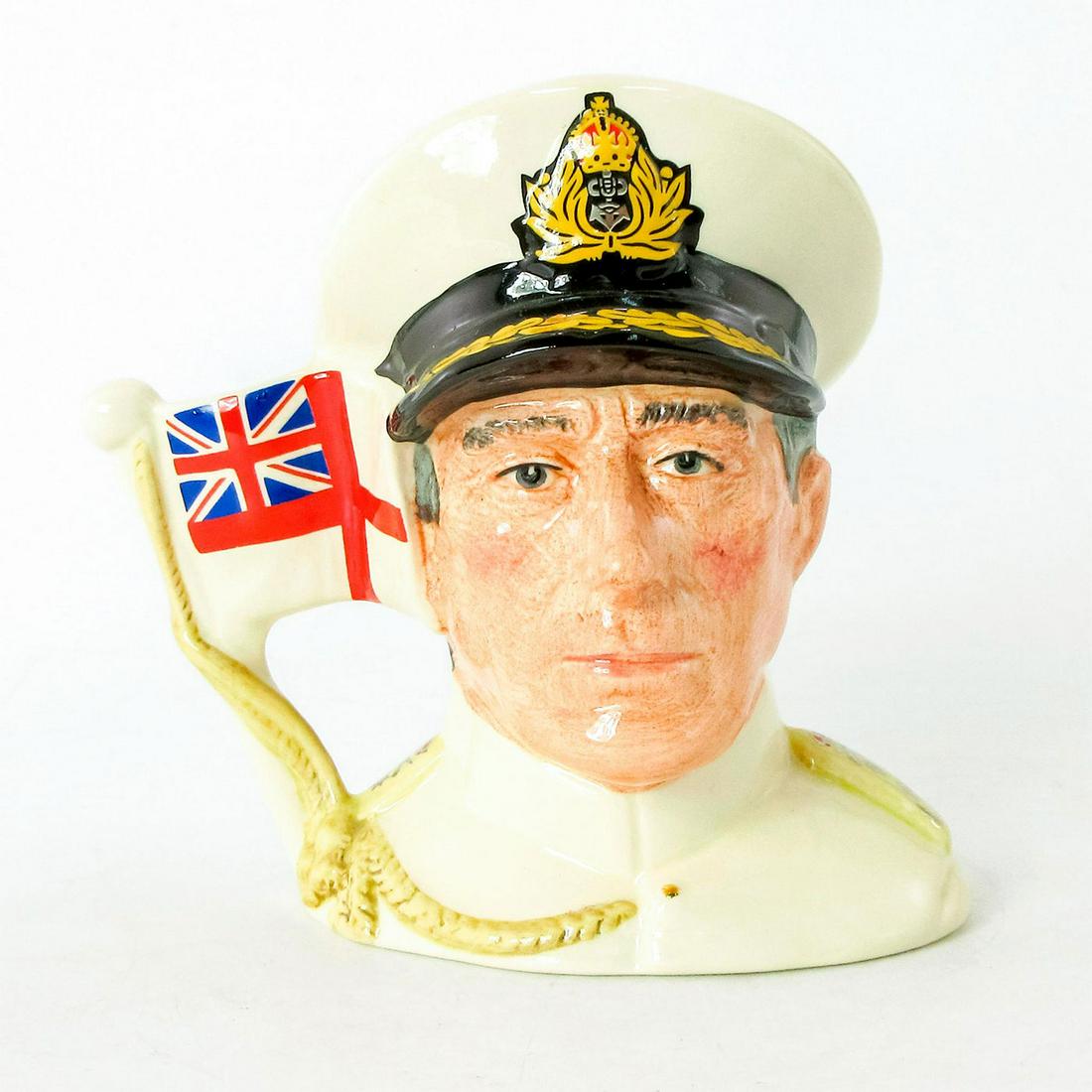 Earl Mountbatten of Burma D6851 - Small - Royal Doulton Character Jug: Style One, naval ensign handle. White naval uniform trimmed with gold.