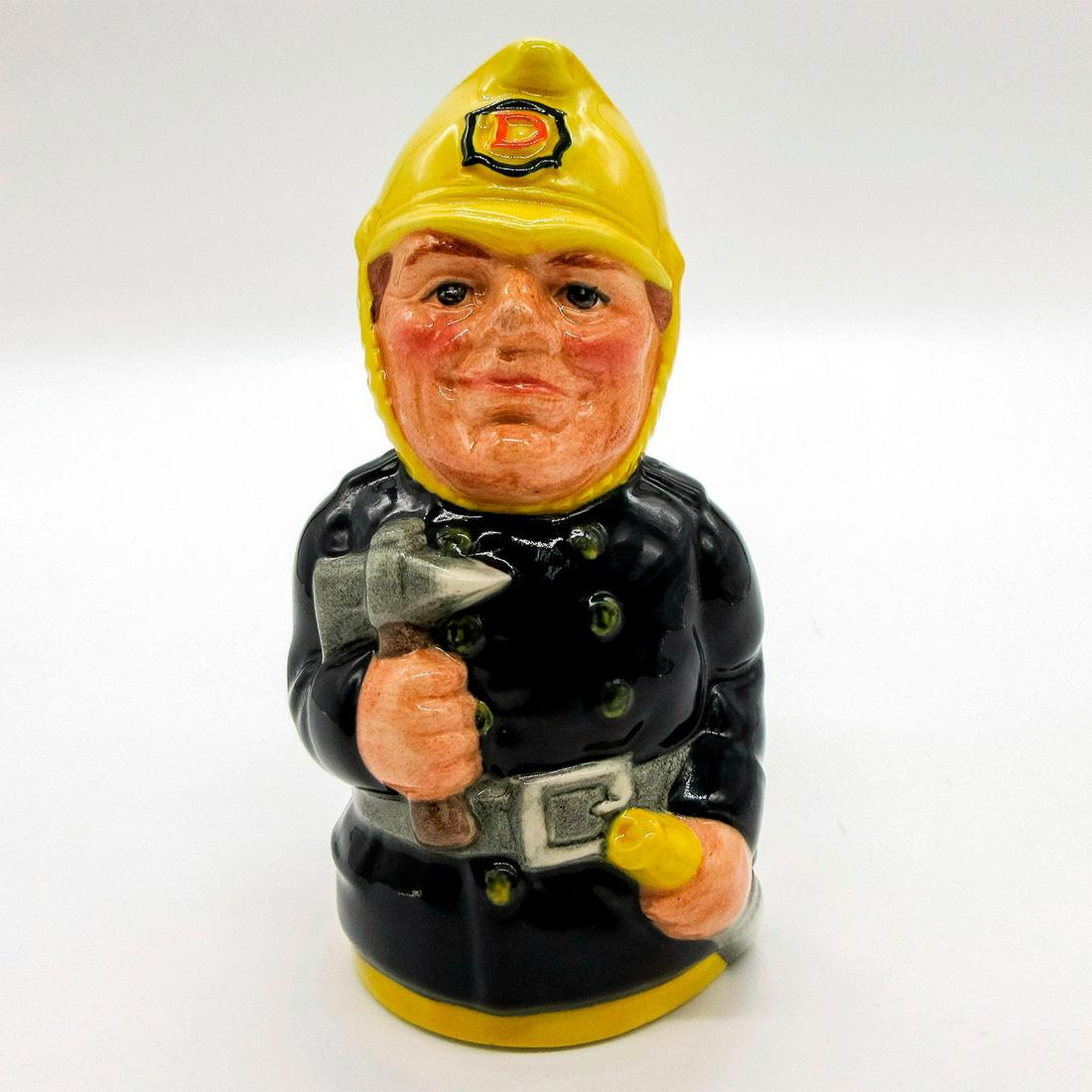Fred Fearless the Fireman D6809 - Royal Doulton Toby Jug: Dark blue uniform with green buttons; yellow helmet.