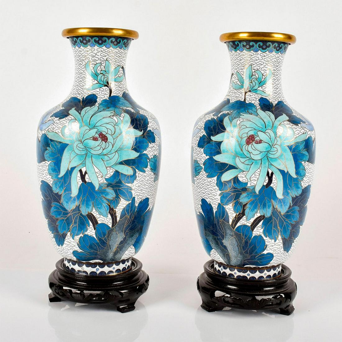 Pair of Chinese Cloisonne Enamel Flower Vases (1 of 9)