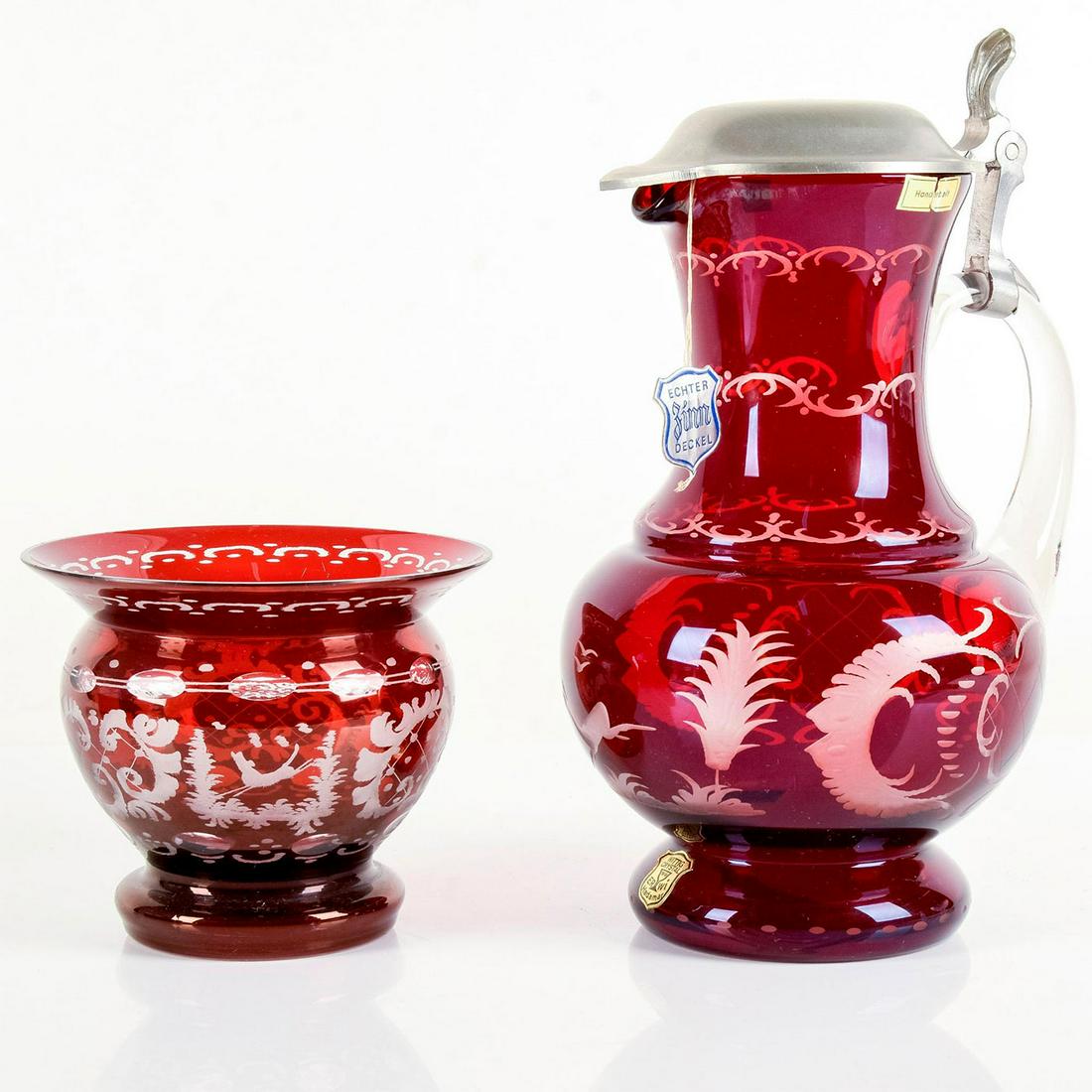 2pc Wittig Hadamar Cranberry Glass Pitcher + Short Vase (1 of 7)
