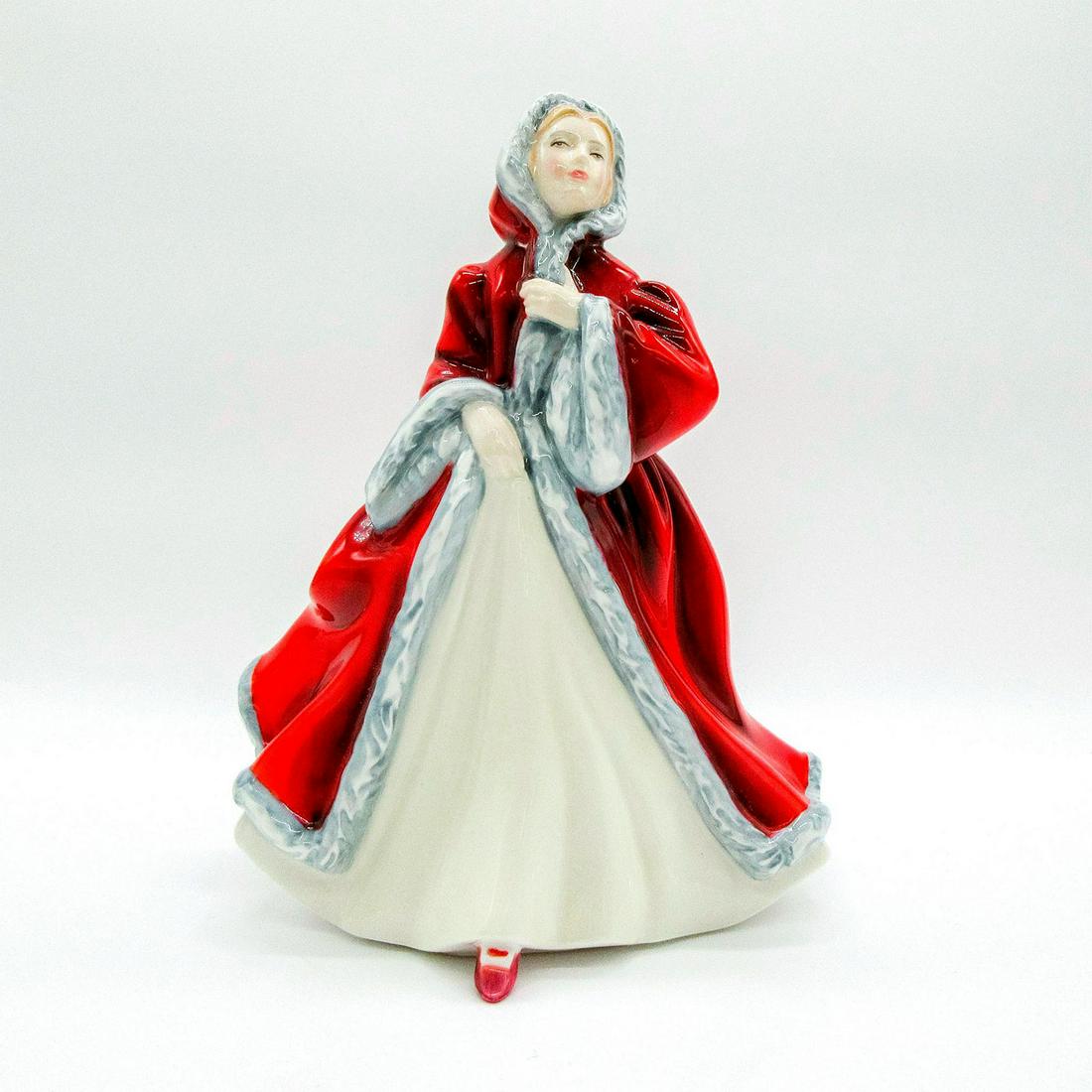 Rachel HN2936 - Royal Doulton Figurine: Classic Pretty Ladies series. Lady in white dress with fur trimmed red coat. Royal Doulton backstamp. Artist: Peter Gee Issued: 1985 - 1997 Dimensions: 7.5"H Manufacturer: Royal Doulton Country of Ori