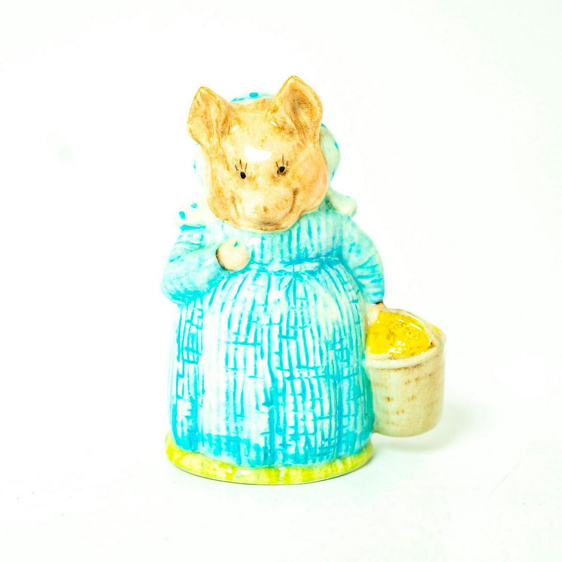 Aunt Pettitoes - Royal Albert - Beatrix Potter Figurine: Royal Albert Backstamp. Blue dress and white cap with blue polka dots. Artist: Albert Hallam Issued: 1970 - 1993 Dimensions: 3.75'H Manufacturer: BEATRIX POTTER Country of Origin: England
