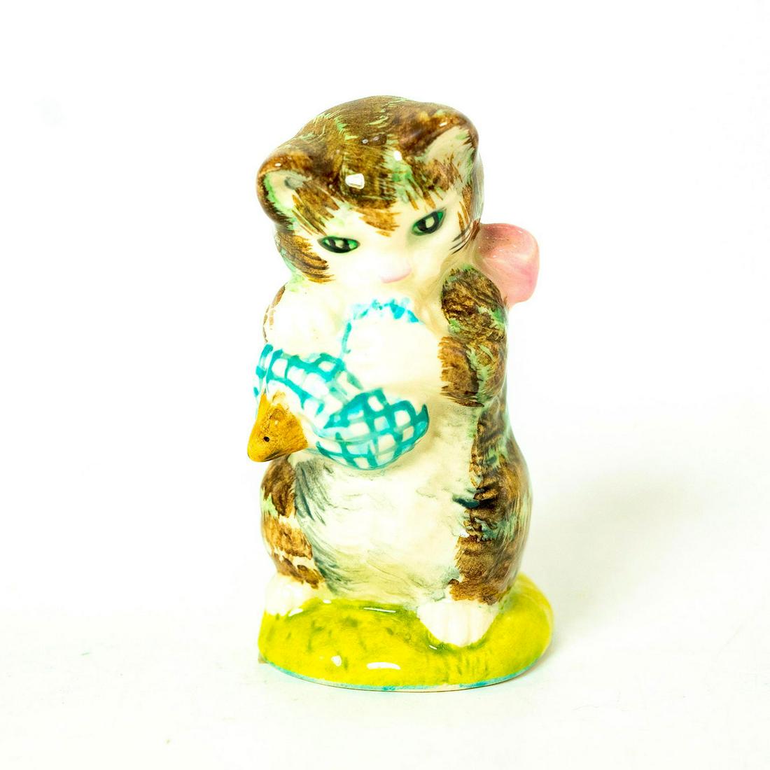 Miss Moppet (Striped) - Royal Albert - Beatrix Potter Figurine: Royal Albert Backstamp. Striped brown cat, blue checkered kerchief. Artist: Arthur Gredington Issued: 1978 - 2002 Dimensions: 3''H Manufacturer: Beswick Country of Origin: England