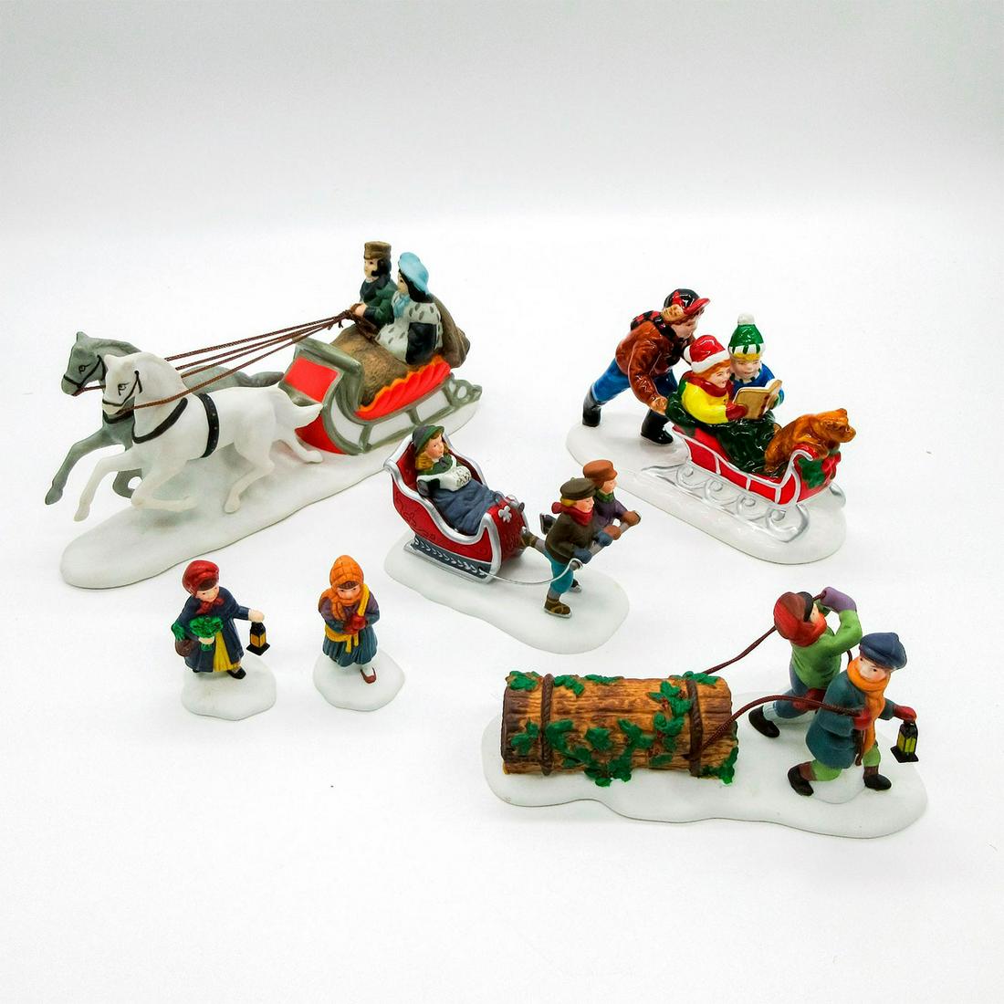 6pc Department 56 Figurines, Sleighrides & The Yule Log (1 of 20)