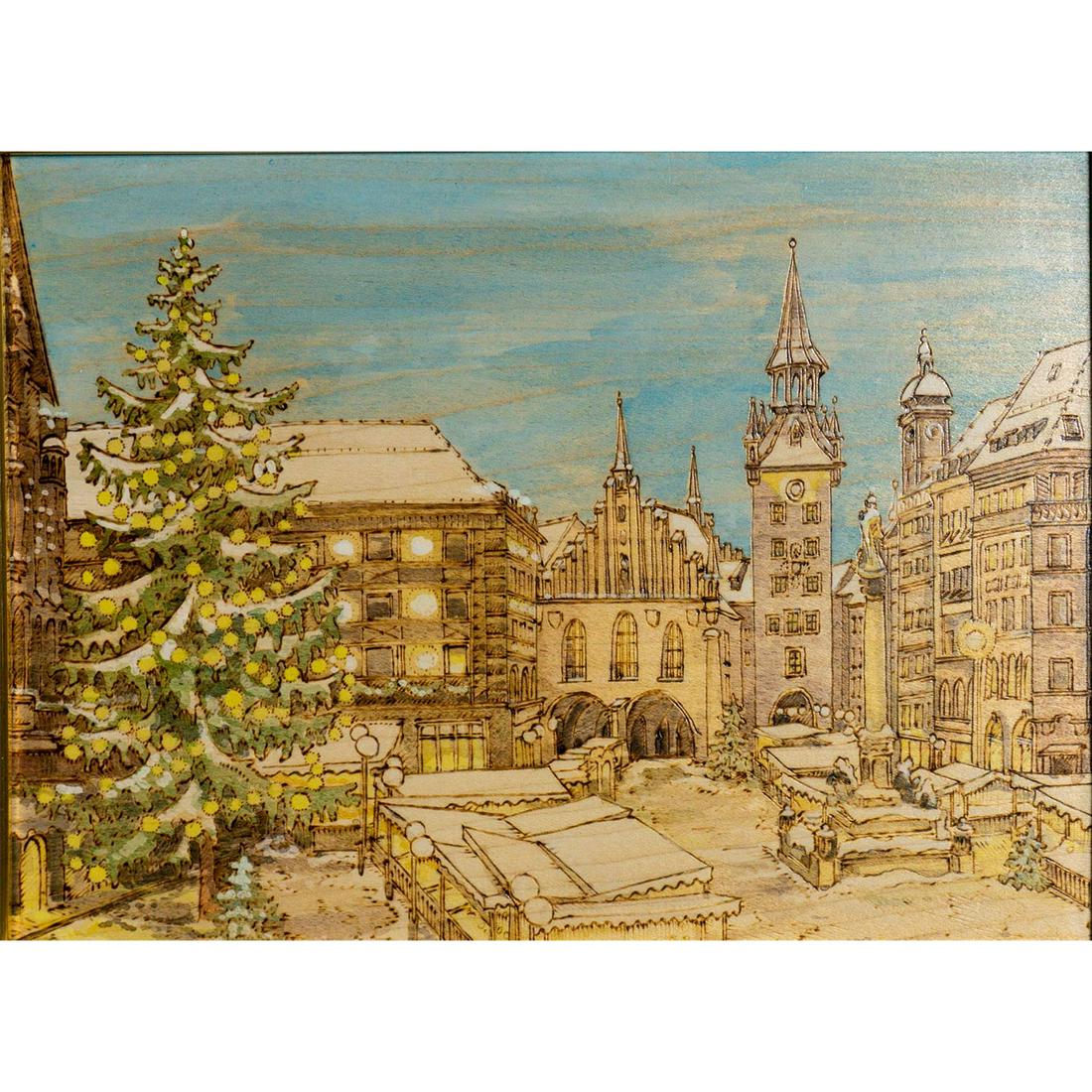 Vintage Handarbeit Wooden Pyrography Painting Christmas (1 of 4)