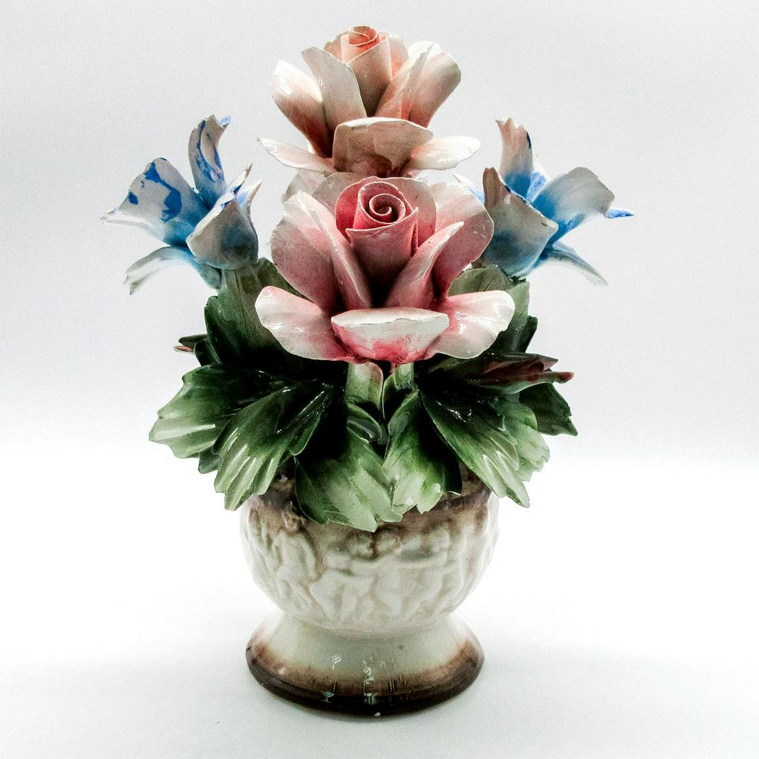 Antique Capodimonte Italian Majolica Flowers Bouquet in Vase (1 of 6)