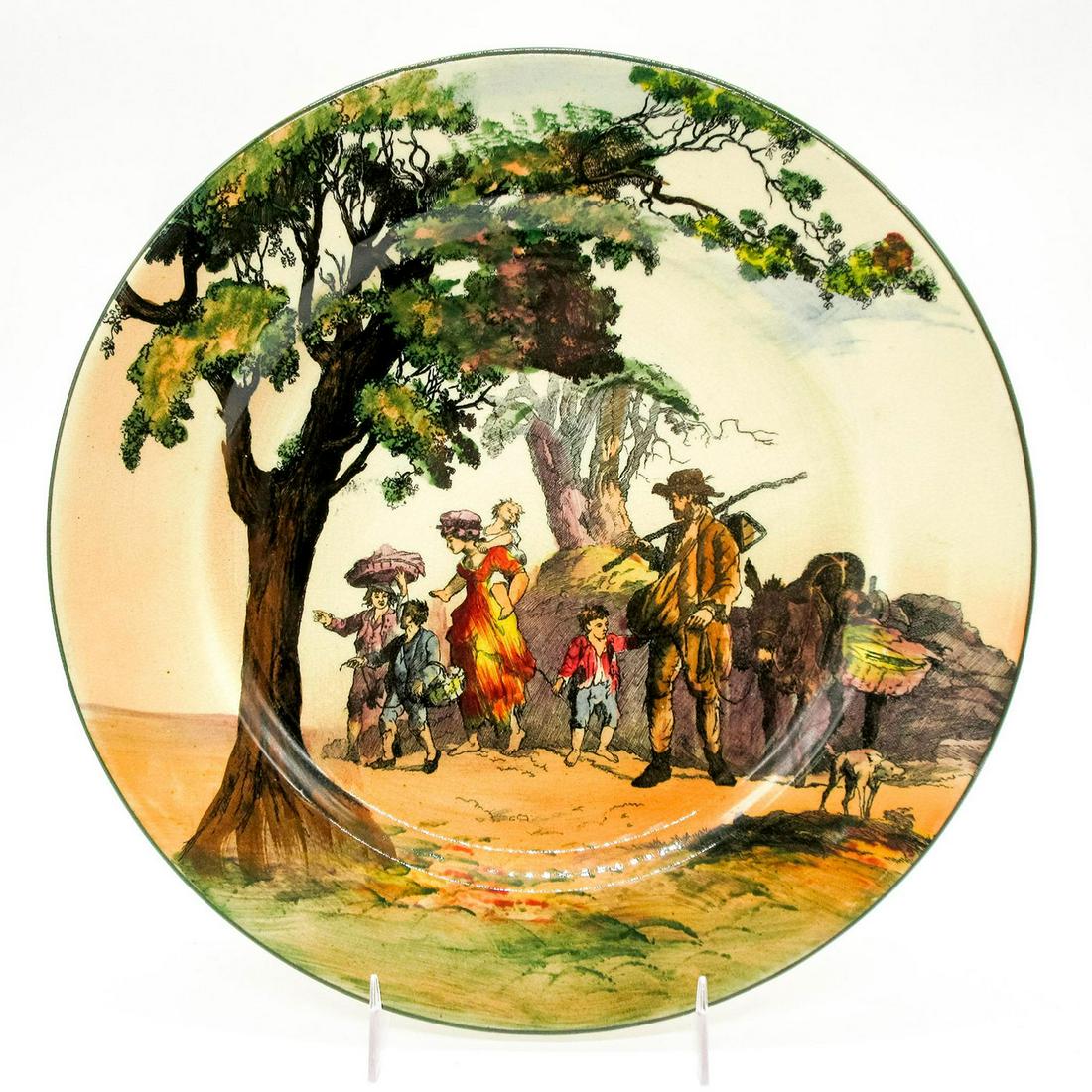 Royal Doulton Seriesware Pottery Decorative Plate, Gipsies: Vintage painted figures of a gypsy family traveling. D3191. 'Royal Doulton English Old Scenes: The Gleaners' backstamp. #RoyalDoulton #Pottery #Gipsies Issued: c. 1909 - 1955 Dimensions: 9.75" Diamete