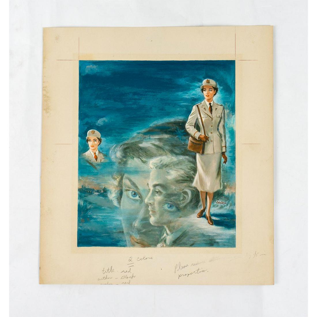 Edrien King Original Painting for a Book Cover Illustration: Original Painting for one of the Avalon book covers. (Avalon books, 1960-70s). Most of the Avalon line's sweetheart books dealt in lighthearted romance with a touch of mystery. Edrien King also held f