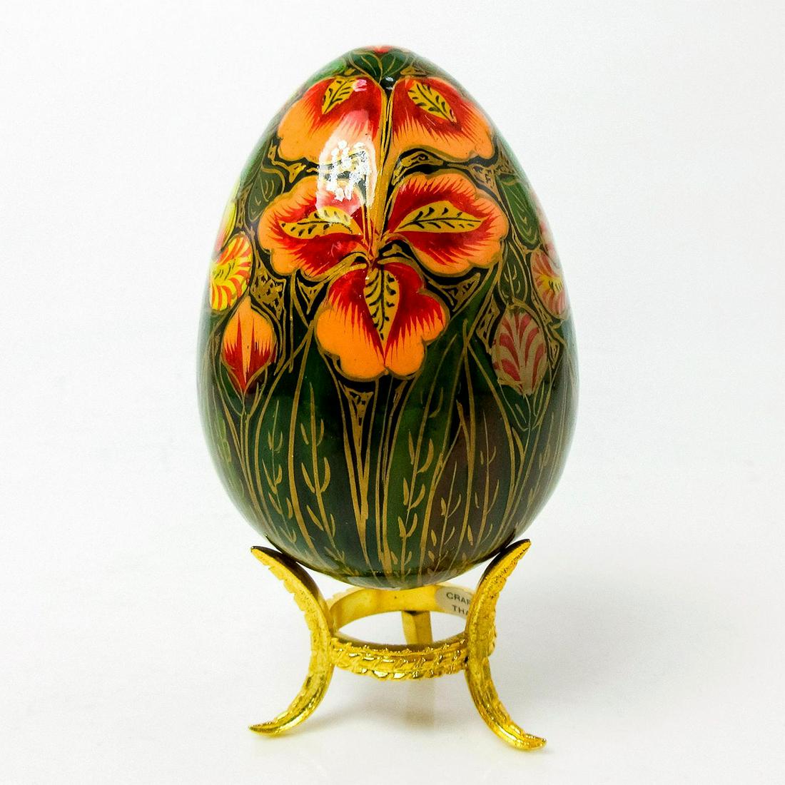 Decorative Egg with Stand: Beautifully hand painted, with floral design. Unmarked. Height with stand: 3.375"H. Height without stand: 2.75"H. #Decorative #Egg Issued: circa 20th c. - 21st c.