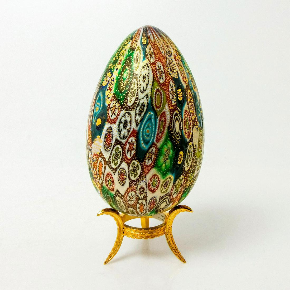 Decorative Egg with Stand: Beautiful multicolor design. Unmarked. Height with stand: 4"H. Height without stand: 3.125"H. #Decorative #Egg Issued: circa 20th c. - 21st c.