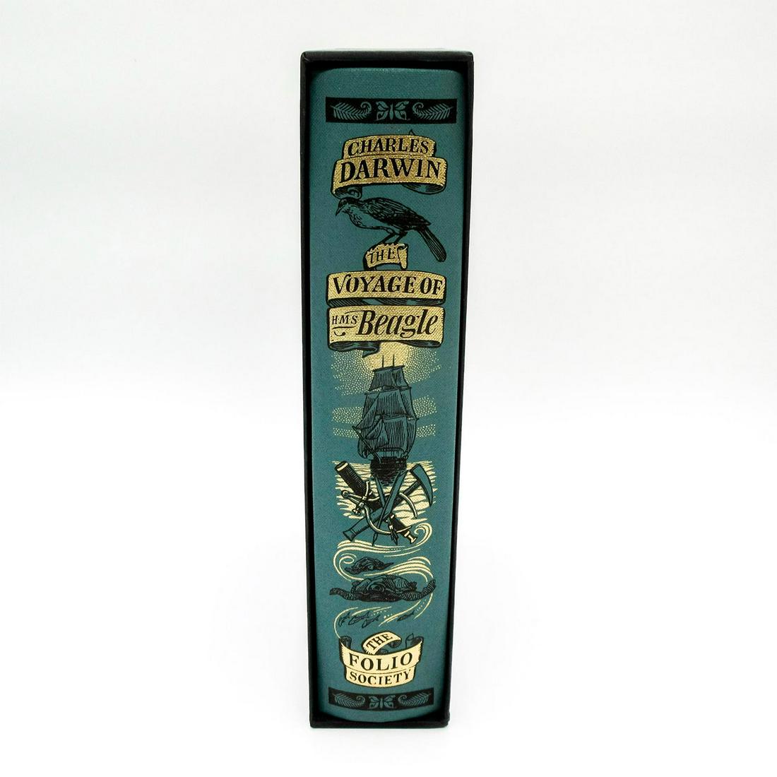 The Voyage of HMS Beagle - Folio Society Hardcover Book: Charles Darwin's 1826 - 1837 accounts as a passenger on the HMS Beagle, surveying the South American coastline. Includes original slipcase. #FolioSociety #CharlesDarwin Artist: Charles Darwin Issued: