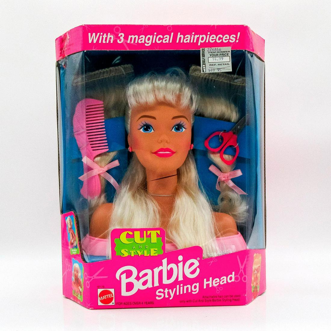 Vintage Mattel Barbie Doll, Cut and Style Styling Head: Includes original box, unopened. #67179. Dimensions of box: 11.5"L x 9"W x 2"H. #Barbie #Mattel Issued: 1994 Dimensions: 10" H Manufacturer: Mattel Country of Origin: China