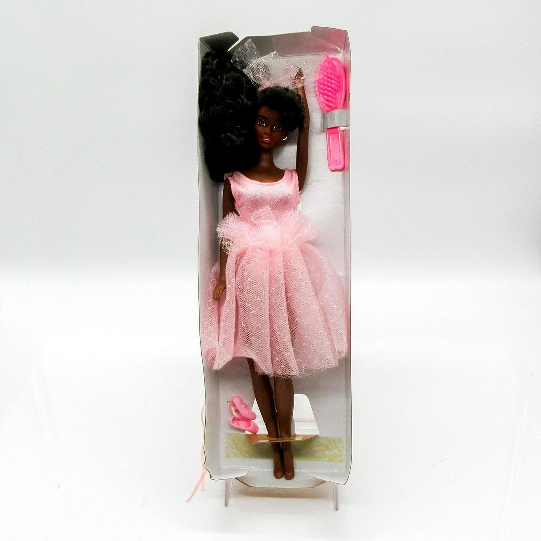 Vintage Mattel Barbie Doll, Pretty Pink Sparkling Tutu: Featuring pastel pink glittering leotard and tutu with ribbon ballet shoes. Dimensions of box: 13"L x 2"W x 13"H. #africanamerican #Barbie #pink #sparkles #tutu #mattel Issued: 1991 Dimens