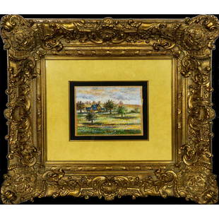 Paul Emile Pissarro (French 1884-1972) Signed, Pastel: Title; La ferme aux jeunes arbres; original pastel drawing on paper. Signed lower left. Housed in gold ornate wooden frame with clear cover. Artist information sheets and a signed certificate of