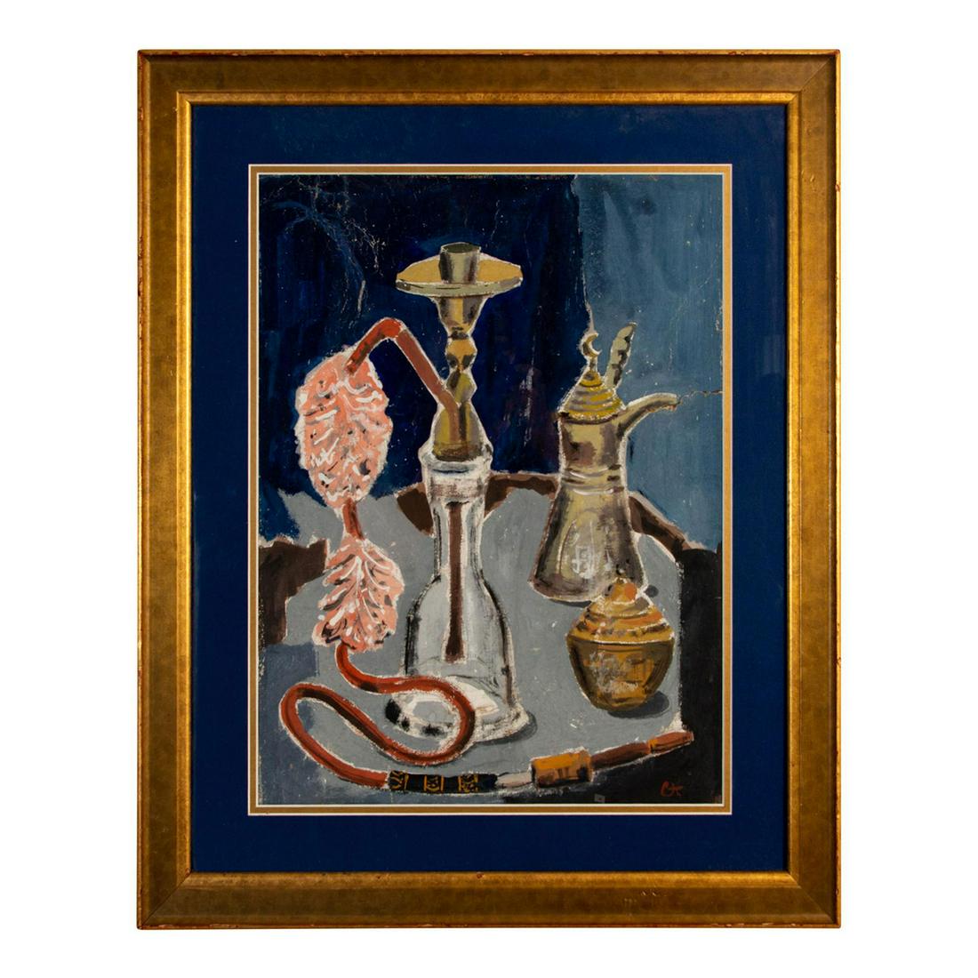 Carl Hofer, Gouache Painting, Still Life with Hookah (1 of 9)