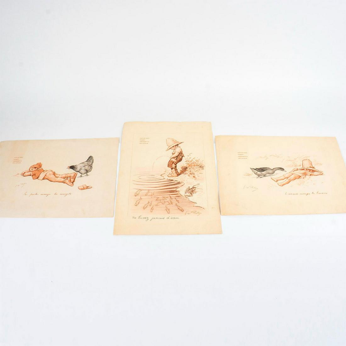 Georges Redon (French, 1863-1943), 3 Menus Naughty Children (1 of 9)