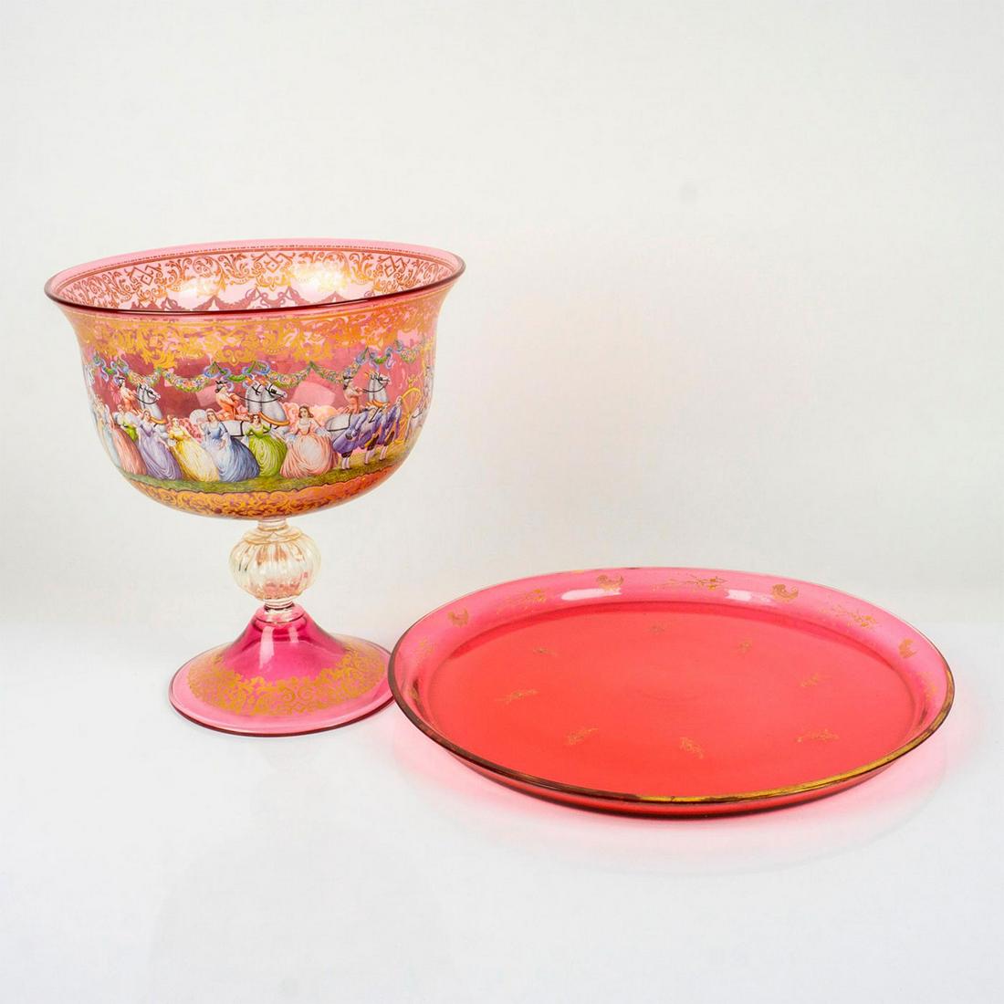 2pc Set of Antique Monumental Moser Art Glass Punch Bowl (1 of 5)