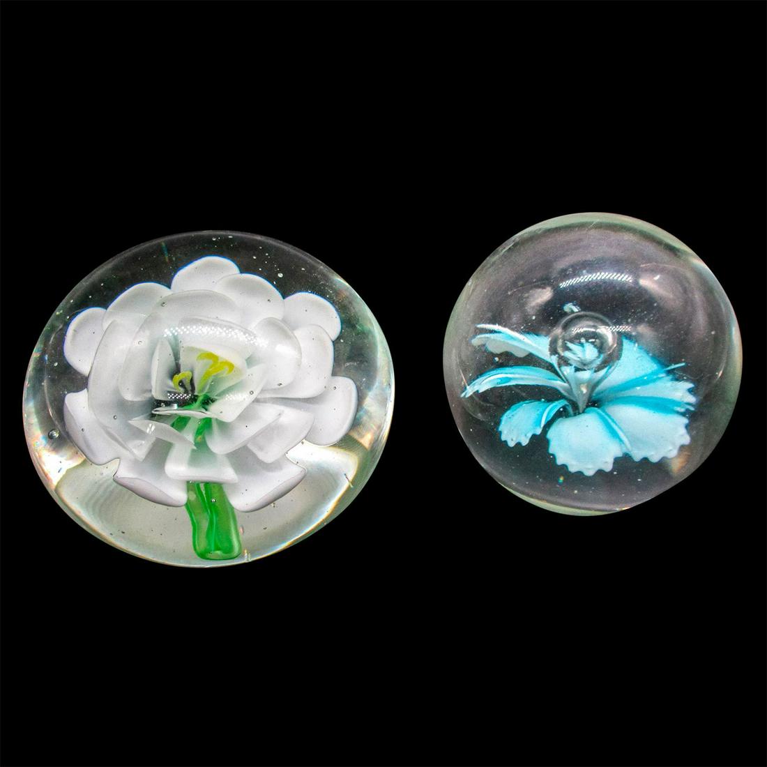 2pc Murano Glass Floral Paperweights (1 of 3)