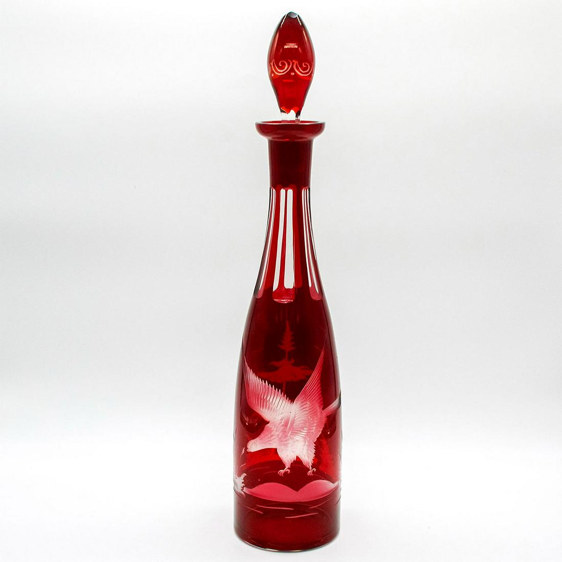 Cranberry Etched Glass Lakeside Decanter (1 of 2)