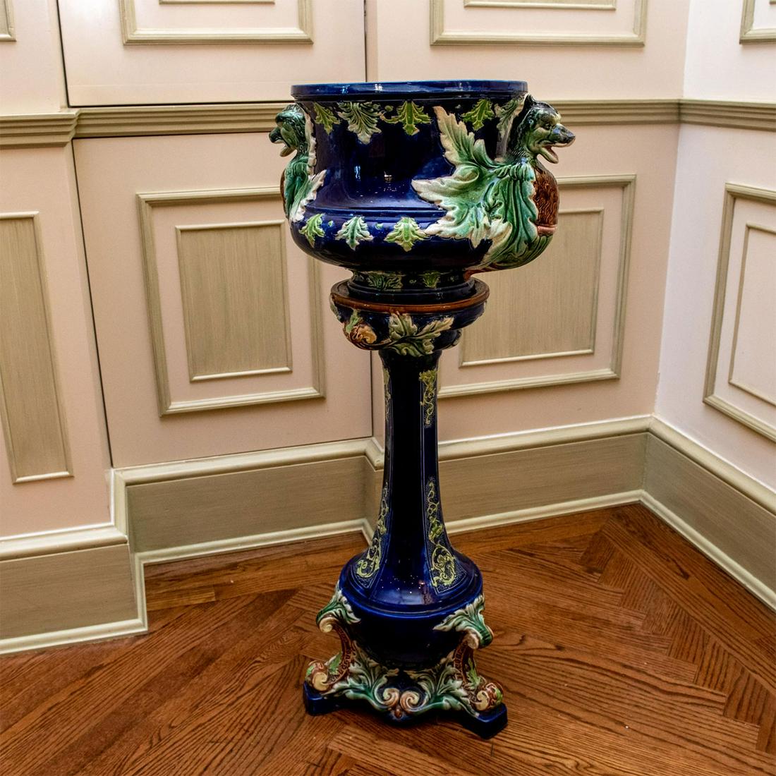 Antique Majolica Jardiniere with Pedestal (1 of 10)