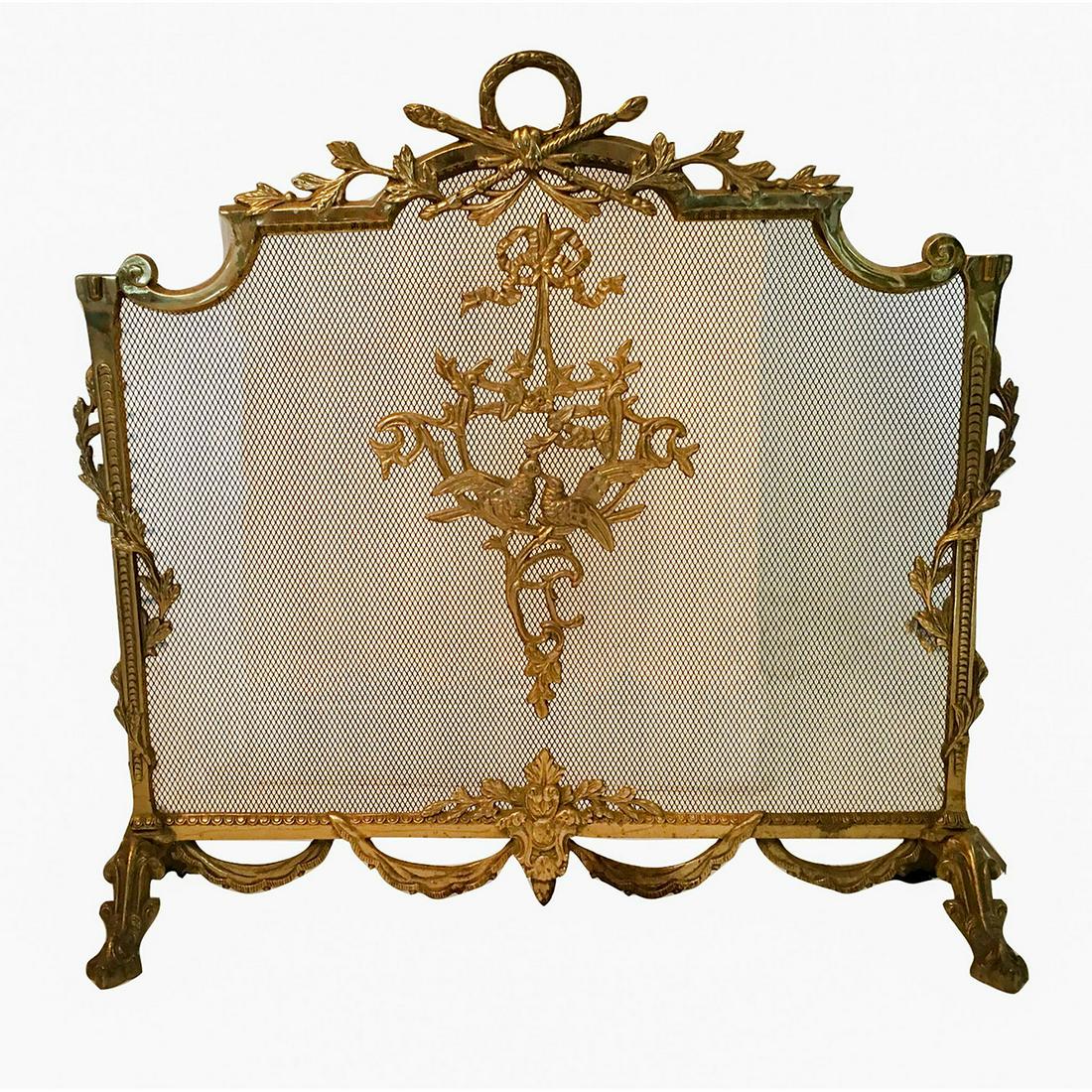 Vintage French Ornate Gilded Brass Louis XVI Fireplace Screen (1 of 5)